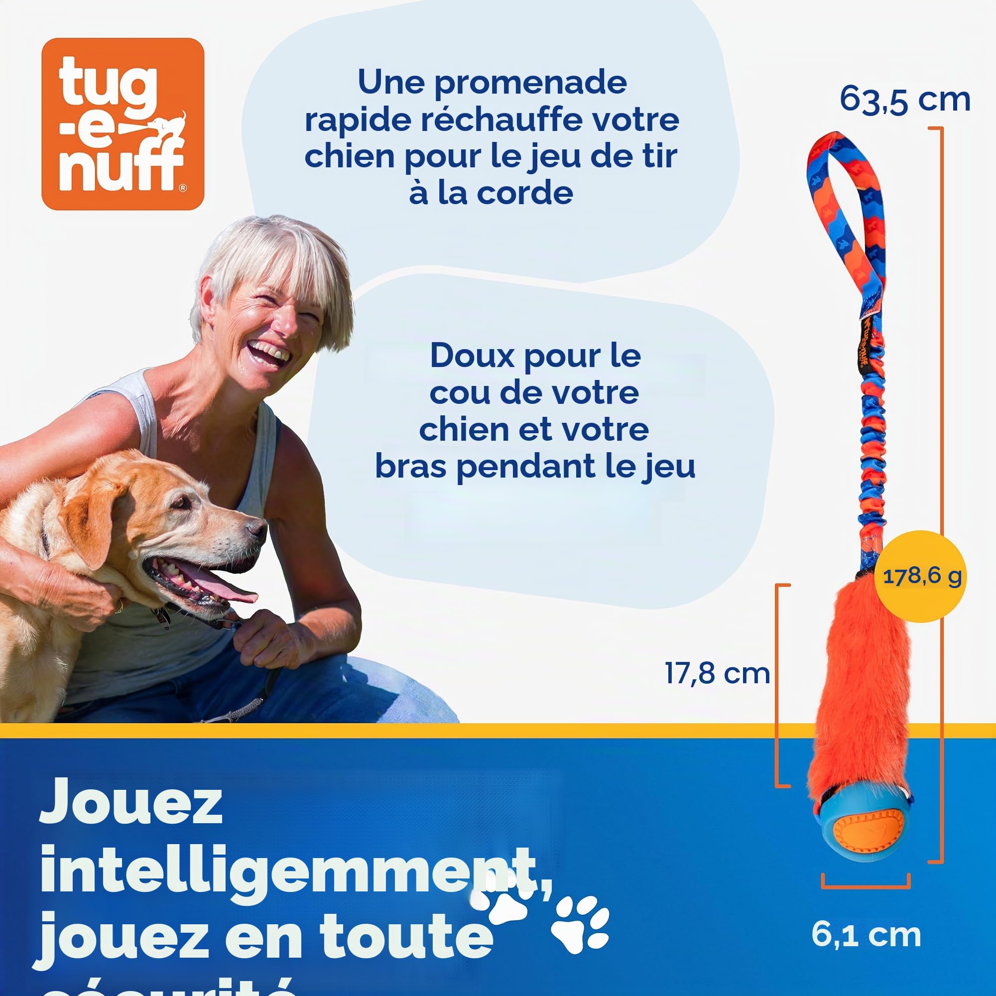 Tug-E-Nuff Fauxtastic PowerBall – Jouet interactif pour chien avec balle en caoutchouc – Motif violet – Jouet interactif pour dressage de chiens de petite, moyenne et grande taille – 63 cm