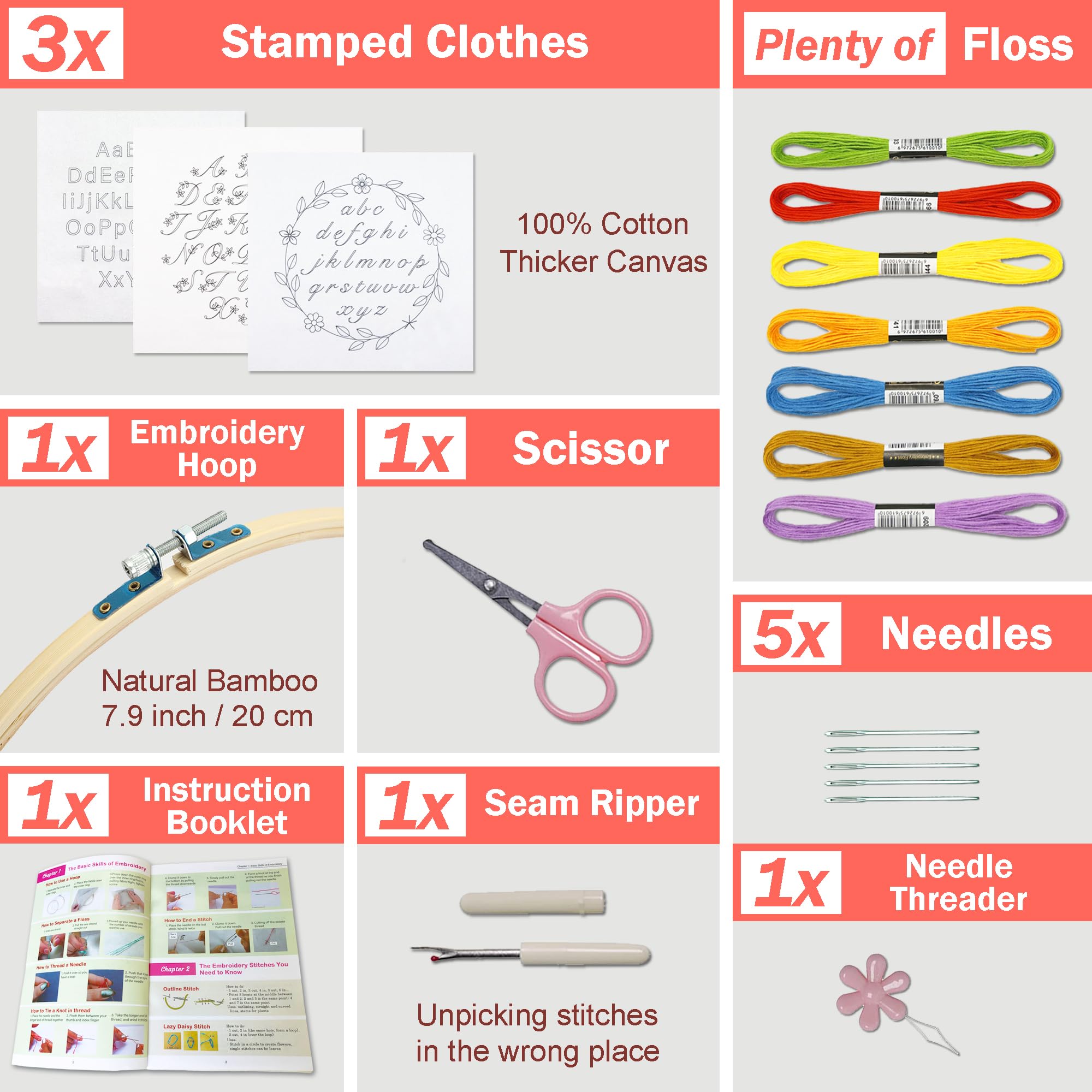 Bradove 3 Sets Alphabet Embroidery Kits for Adults Beginners Kids Stitching Kit with Embroidery Patterns - Image 3