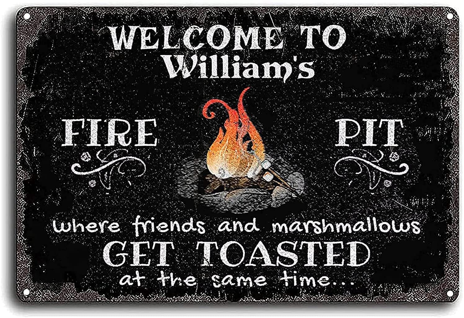 Personalized Welcome to Our Fire Pit Where Friends and Marshmallows Get Toasted Outdoor Porch Patio Kitchen Garden Retro Decor Art Funny Camping Tin Sign 8 X 12 Inch
