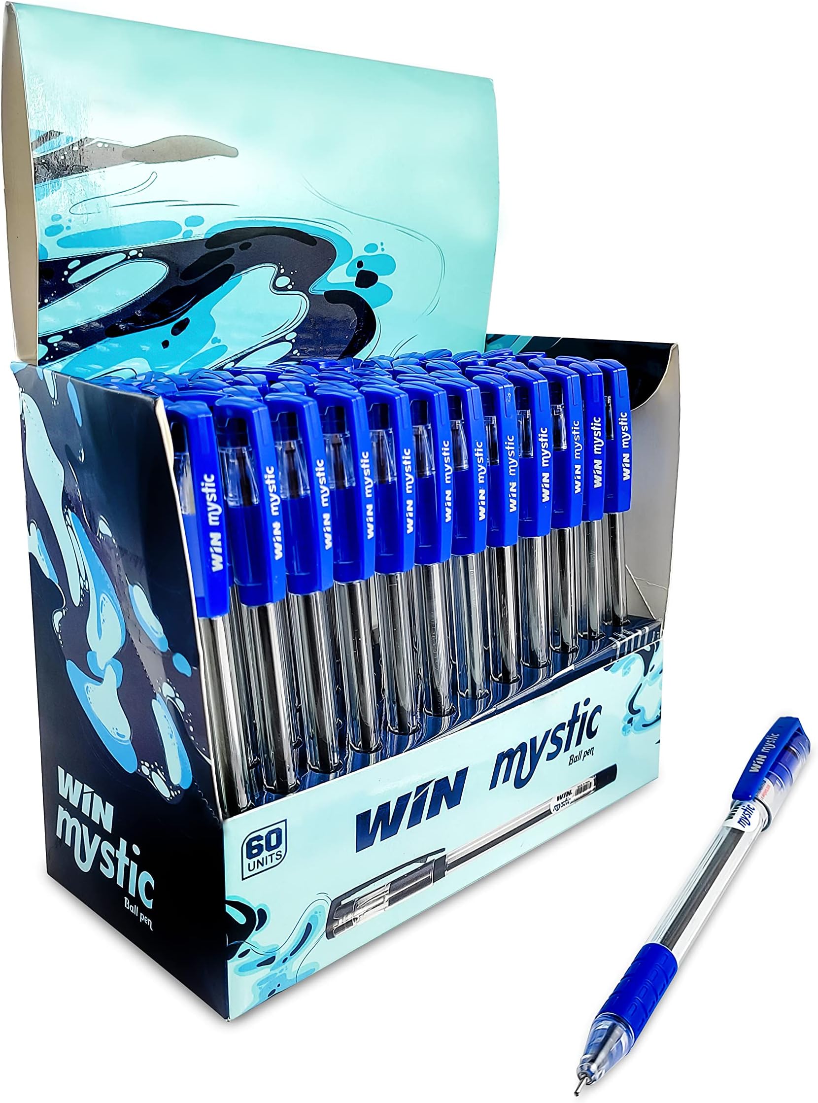 WIN Mystic 60Pcs Blue Pens|Comfortable Grip|Smooth Ink Flow|0.7mm Tip |Pens for Writing |Ball Pens for Students|Ideal For School,Office & Business Use|Ball Pens