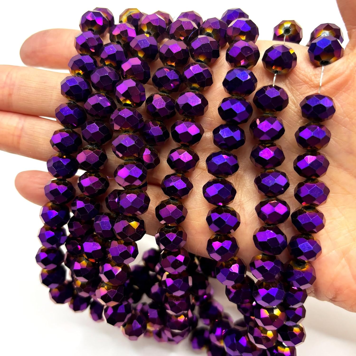 336Pcs Briolette Glass Beads for Jewelry Making, 8mm Faceted Glass Crystal Beads for Bracelets Making, Purple Rondelle Glass Beads Bulk for Crafts Wine Charms Wind Chimes Suncatchers - Image 3