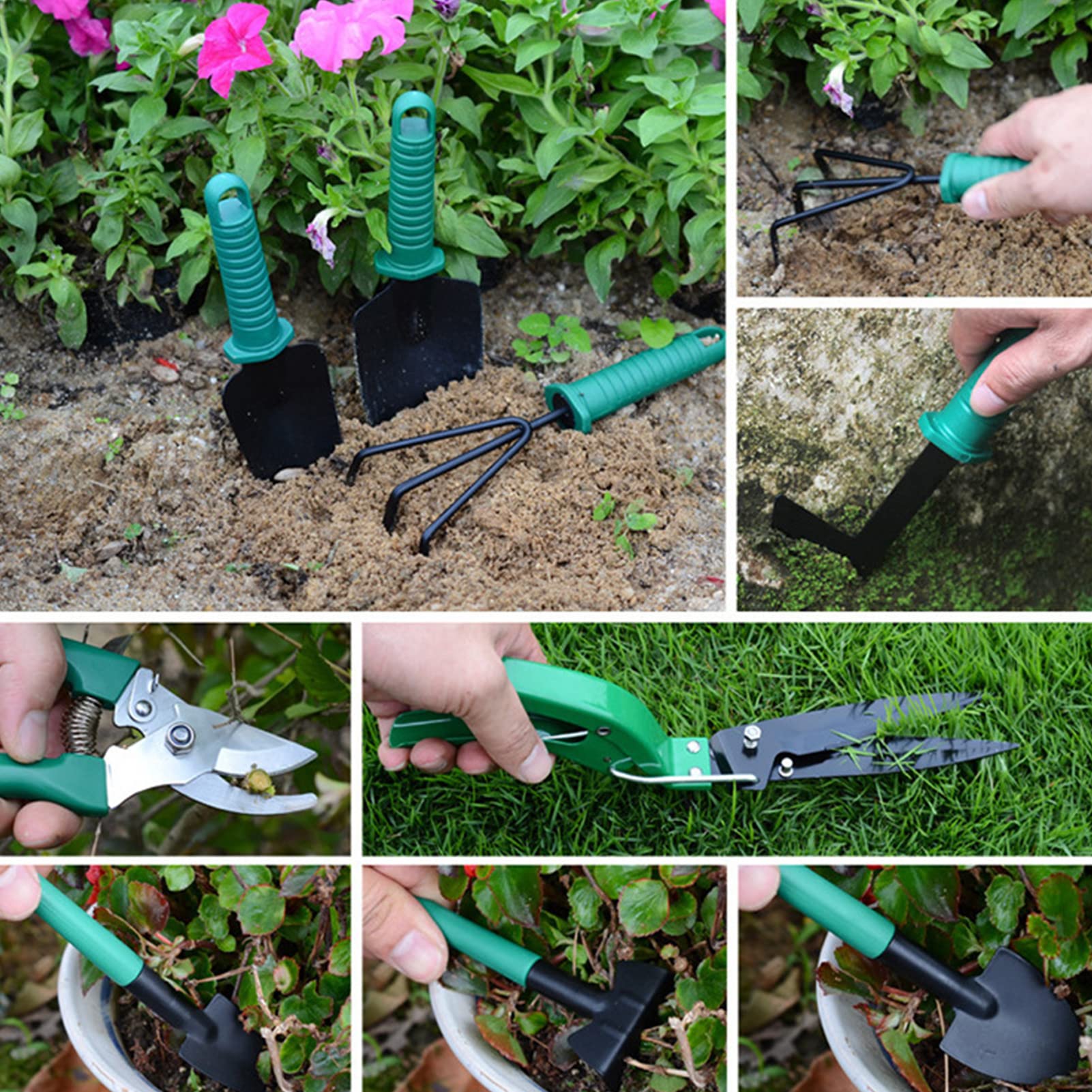 Herramientas Jardinería Herramientas Manuales Jardinería 10 Piezas, Kit Pala Poda Plantas en Maceta Juego Deshierbe para Plantar en el Jardín(Juego de 10 Piezas de jardinería Verde.)
