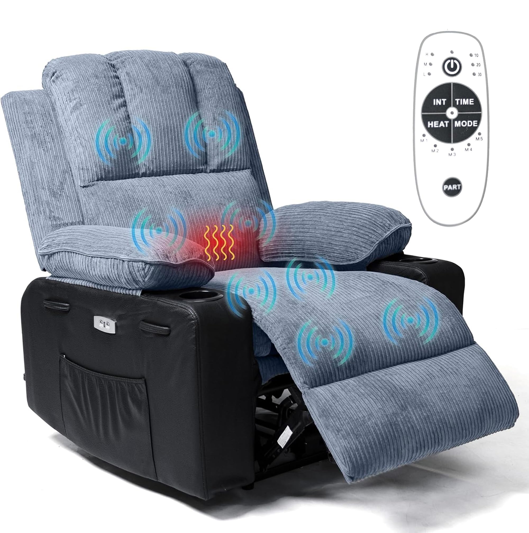 VIOLHEDO Sillon Relax Reclinable de Poder con Masaje Calefacción Ajustable Reclinable Sillón Home Theater Moderno Ergonómico Tejido Reclinable Sofá para Sala Sillon Relax Reclinable Gris