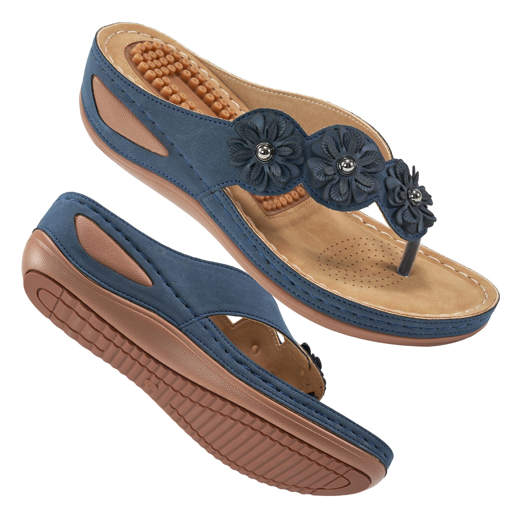 Wedge Sandals Women Flip Flops with Arch Support Massage Function Bohemia Sandals for Women Casual Summer Wedge Shoes Dressy Platform Flip Flops Woman Slide