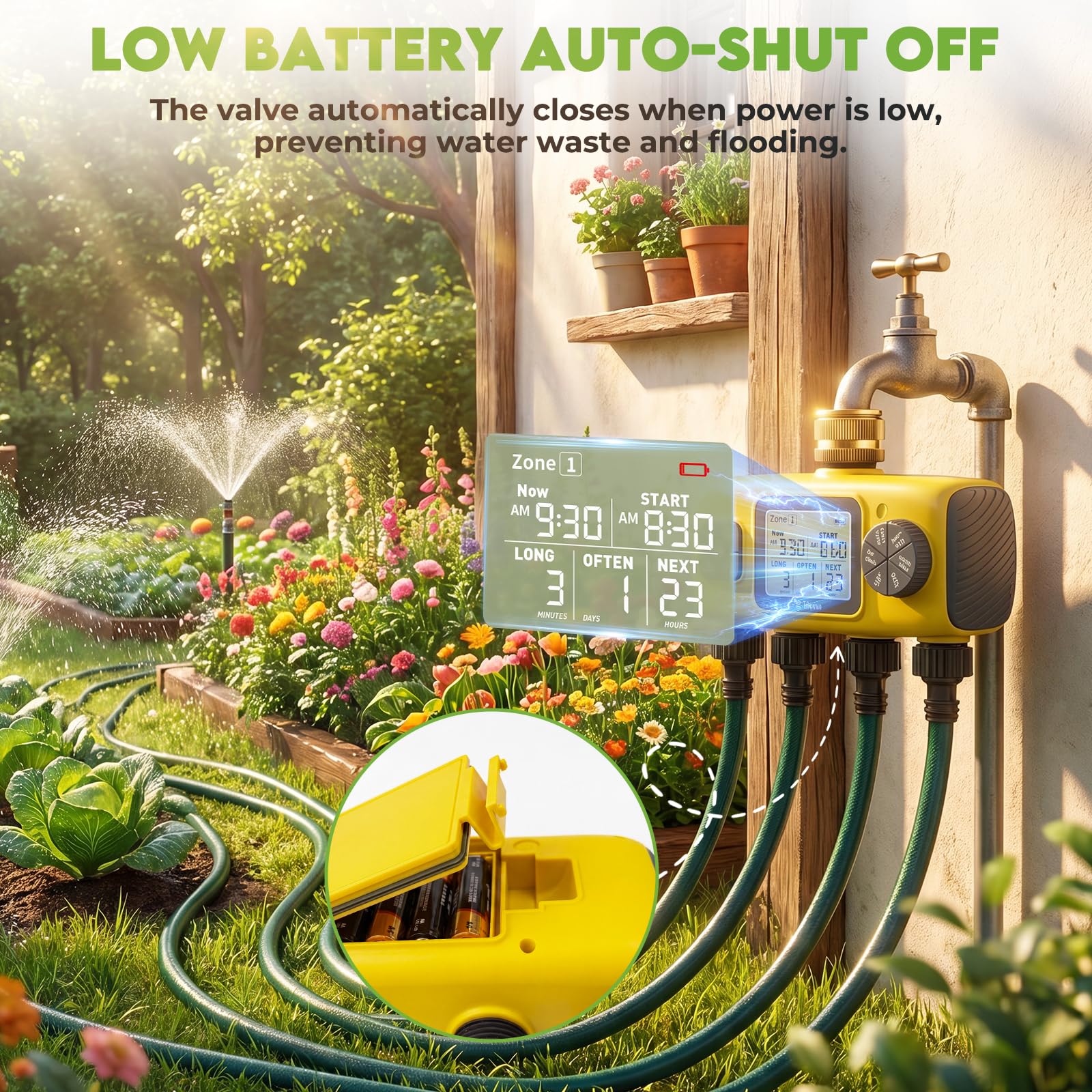 Programmateur Arrosage Automatique AVCE 4 Zone Écran LCD Minuteur Jardin