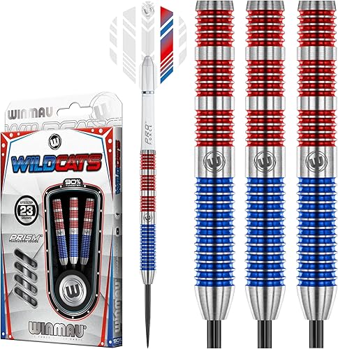 Winmau Wildcats - Juego de dardos de tungsteno de 0.81oz con vuelos y tallos (ejes)