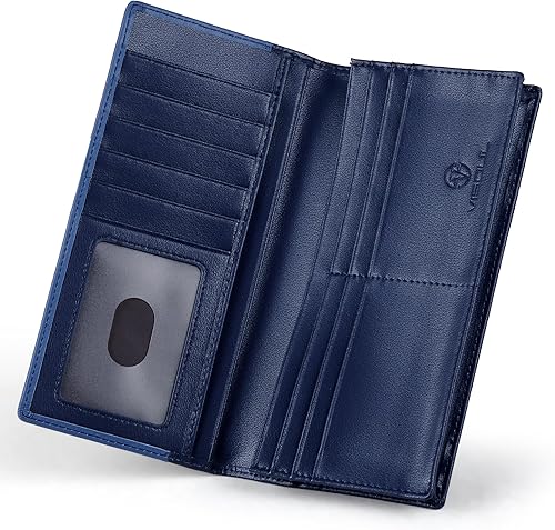 Miniatura 2 de VISOUL Billeteras largas de cuero con bolsillo con cremallera para hombres y mujeres, bloqueo RFID, billetera alta para secretaria de efectivo (azul