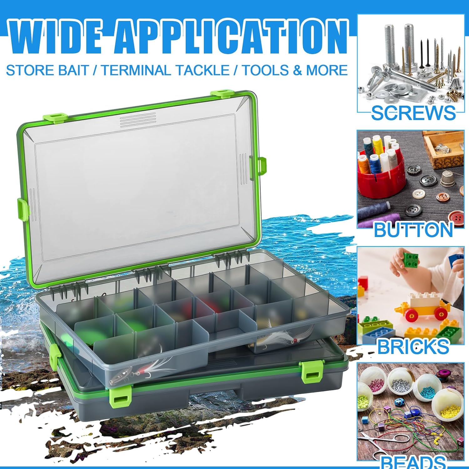 Wonderjune 6 Pack Fishing Tackle Boxes Waterproof 3600 and 3700 Tackle Trays with Removable Dividers Plastic Storage Organizer Bait Vault Camouflage Box for Freshwater Saltwater (Green,3700)