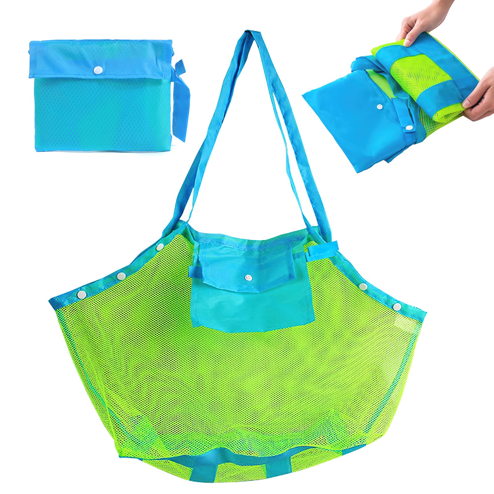 Red Juguetes Playa Hillylolly verde Bolsa Malla Playa Juguetes, Bolsa Playa Juguetes Malla, Bolsa Playa Arena Juguetes, Bolsa Red Playa perfecta para unas Vacaciones en la Playa (Botón)
