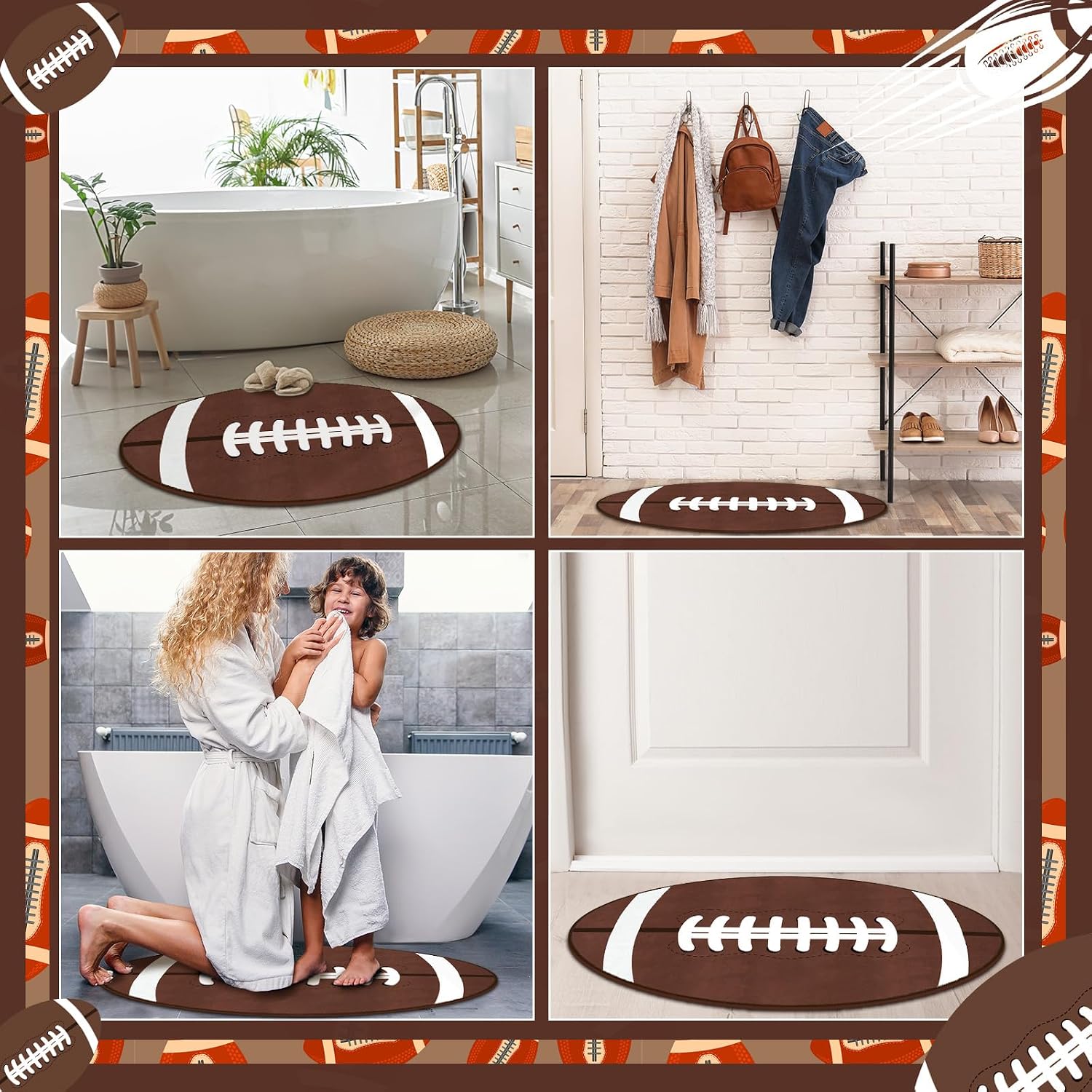 Drydiet 2 Pcs Football Bathroom Rugs Football Bathroom Decor for Men Boys 32"x20" Non Slip Area Mat Decorative Sports Carpet for Aesthetic Bedroom Living Room Floor Chair