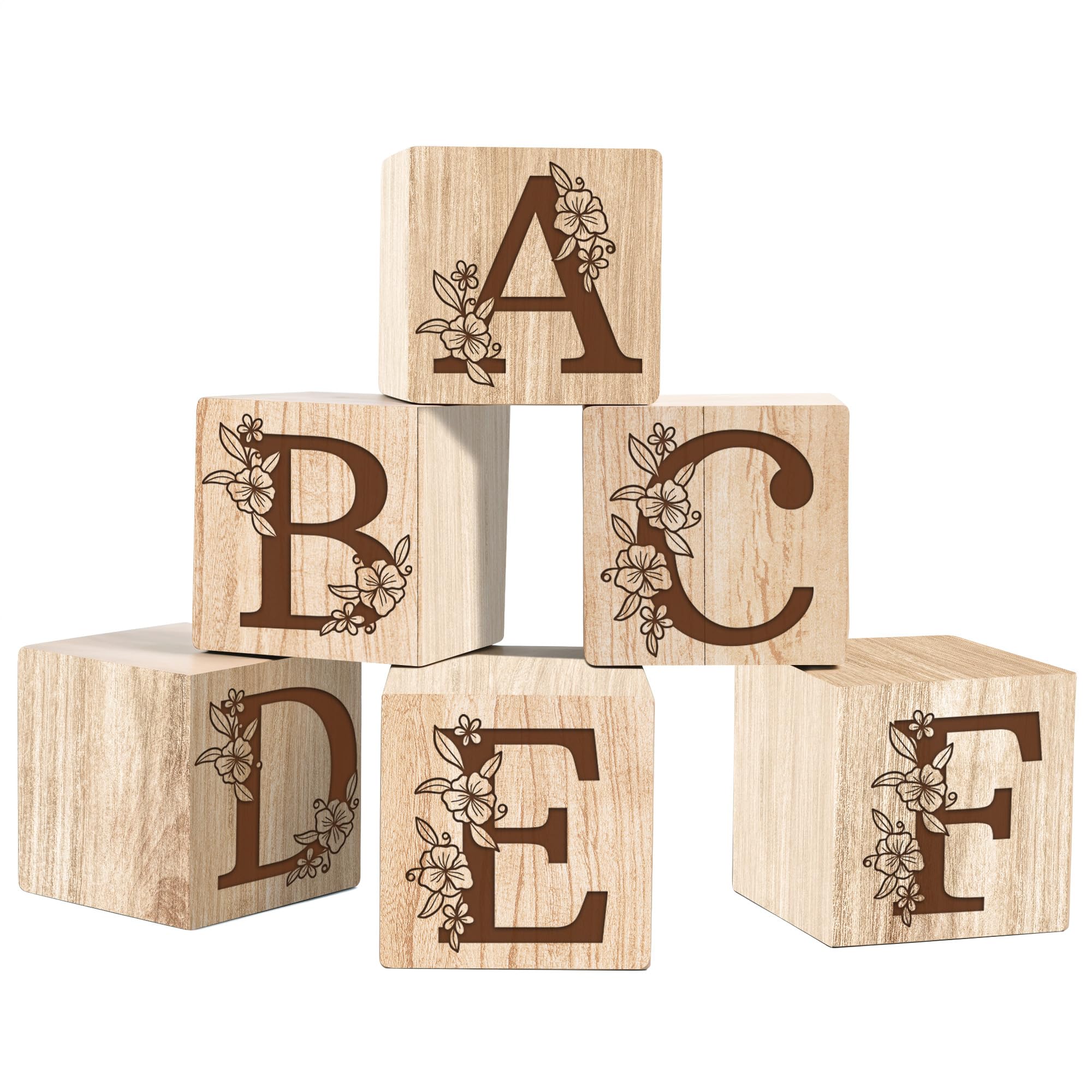 Engraved Wooden Name Block, Nursery Flowers Sign - Montessori Decor on Solid Wood