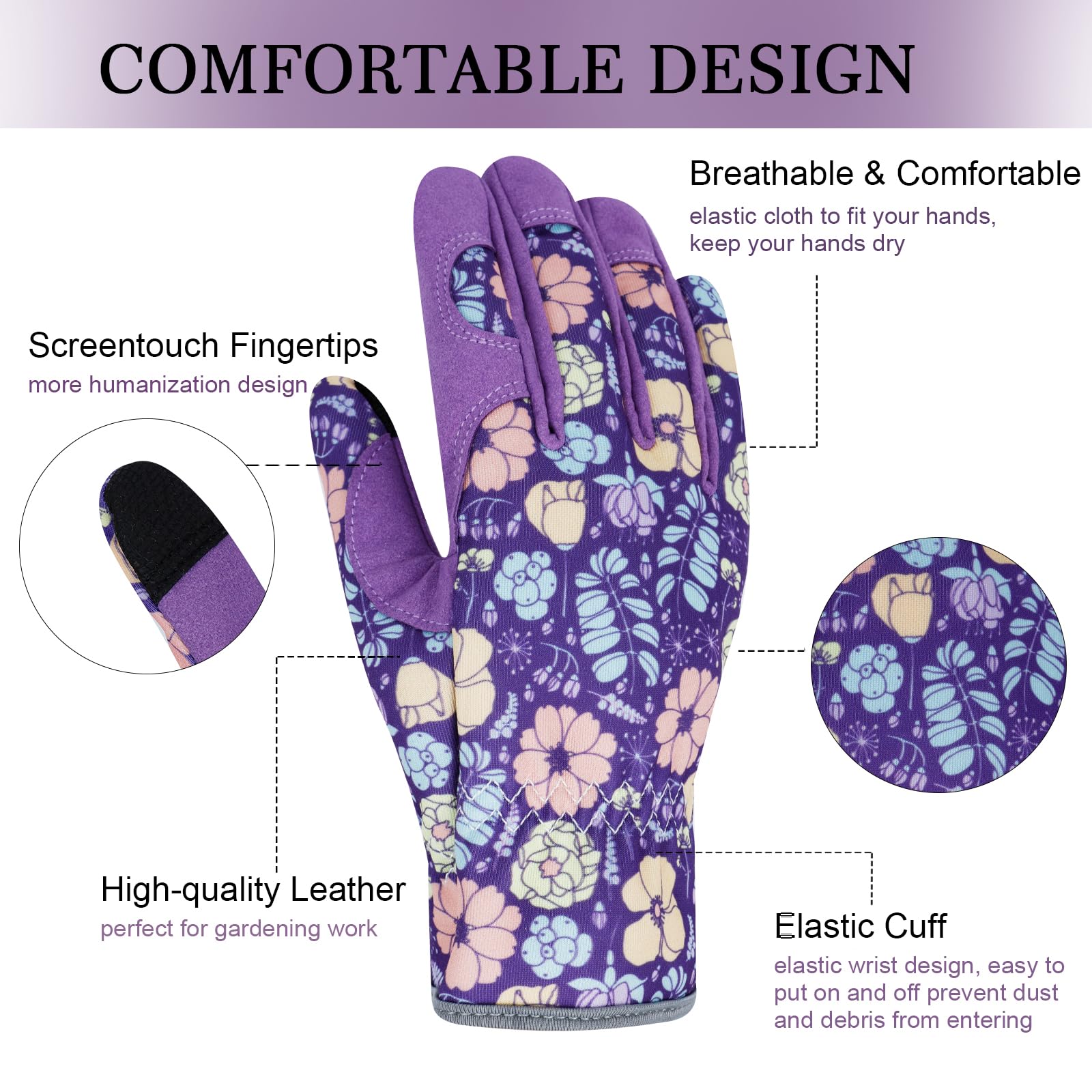 Guantes de jardinería de cuero para mujer guantes de jardín a prueba de espinas regalo para el día de la madre diseño pantalla táctil guantes de trabajo resistentes para plantar, cavar, podar