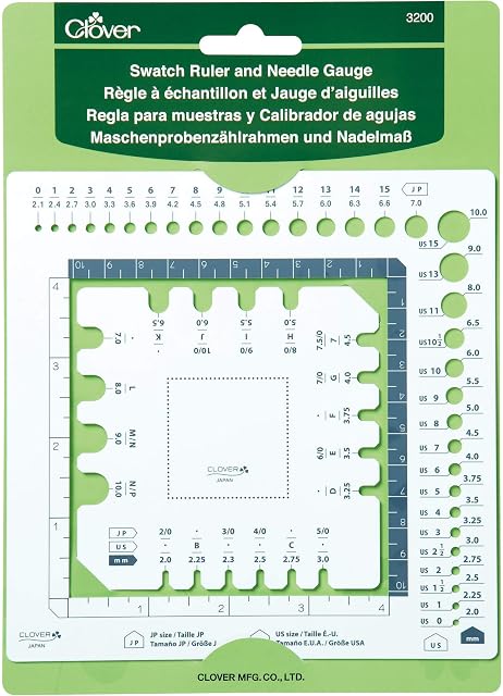 Clover 3200 Swatch Ruler and Needle Gauge, (PET), Assorted, 10cm