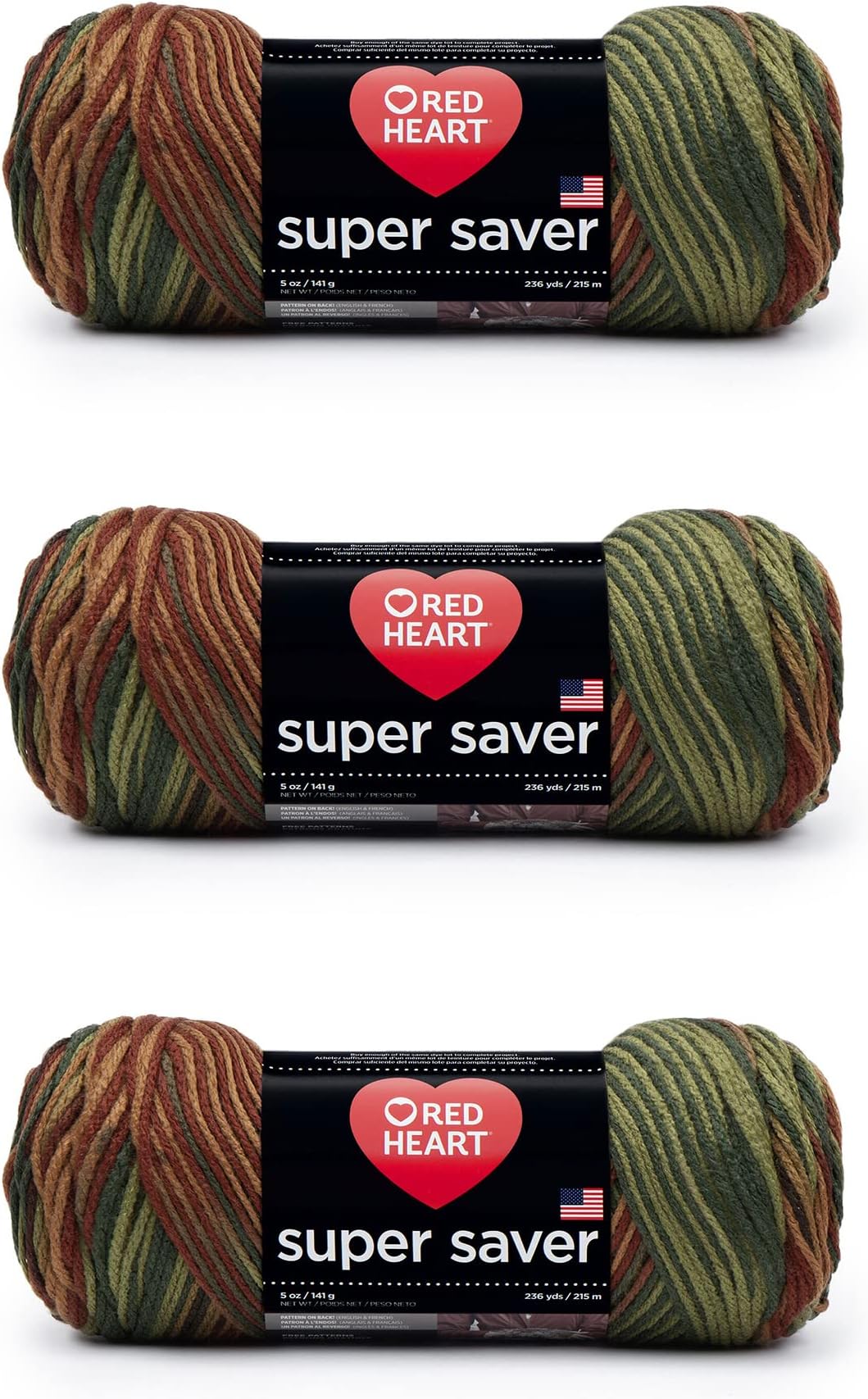 Red Heart Super Saver Yarn, 3 Pack, Fall 3 Count