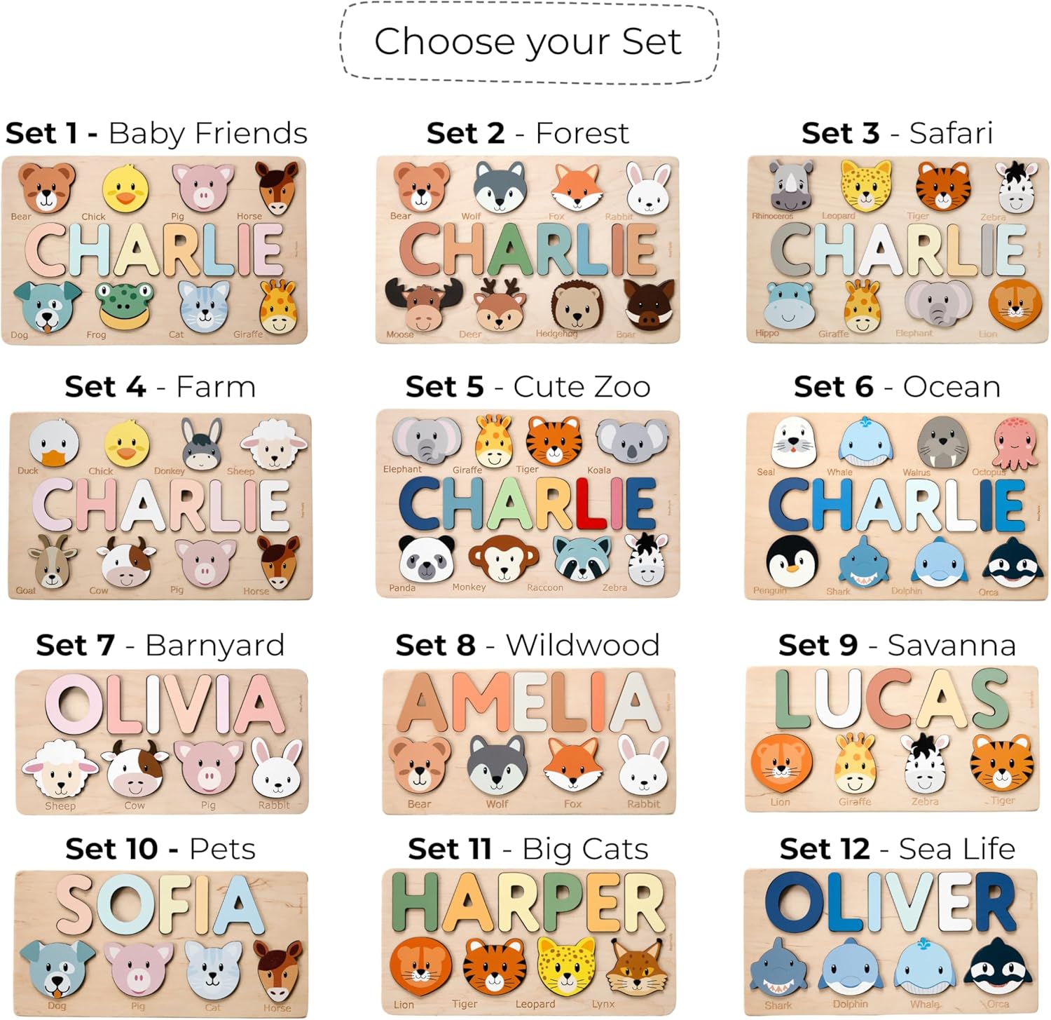 Personalized Name Puzzle for Kids, Personalized Baby Gifts, Custom Name Puzzles for Toddlers 1-3, Animal Puzzle, Customized 1st Birthday for Girls and Boys, Wooden Montessor Toys for Kids
