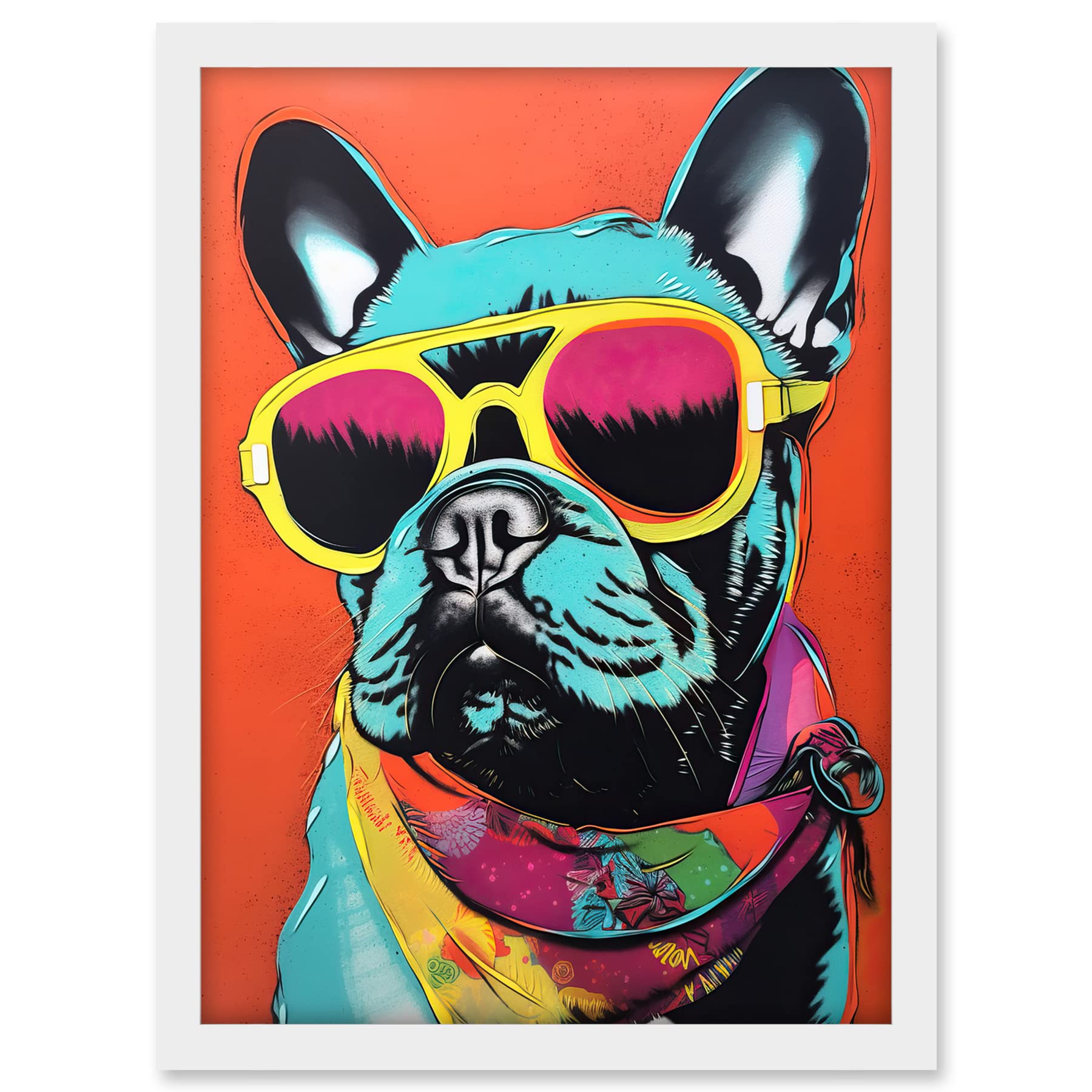 Artery8 French Bulldog Wearing Sunglasses and Bandana Artwork Framed A3 Wall Art Print