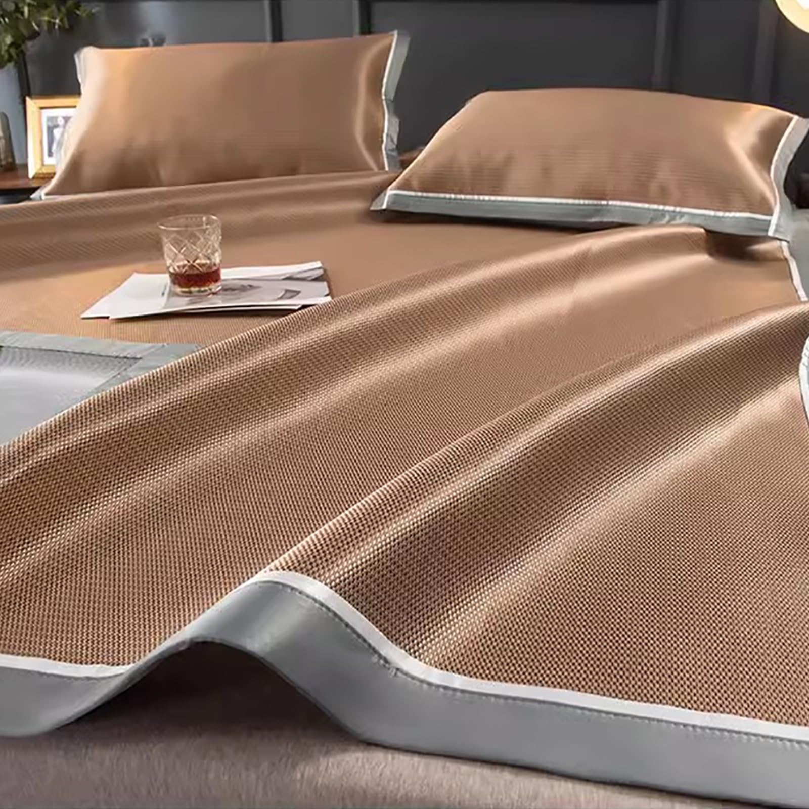 Ice Silk Cooling Bed Sheet, Summer Cooling Mattress Pad Set For Hot Weather Washable Multicolor Multiple Sizes(Brown,180x200cm/70.9"x78.7")