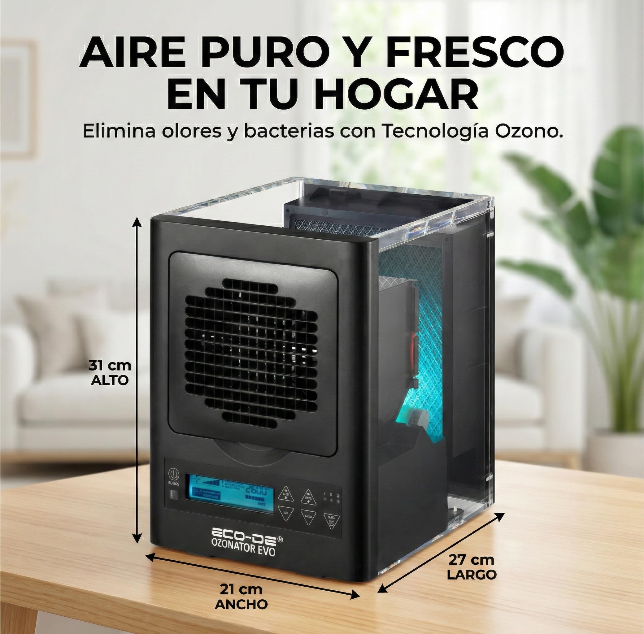 ECODE® Purificador de Aire con Ionizador y Sistema de 7 Filtros HEPA que Elimina Olores, Humo y Alérgenos Ideal para Oficinas y Clínicas