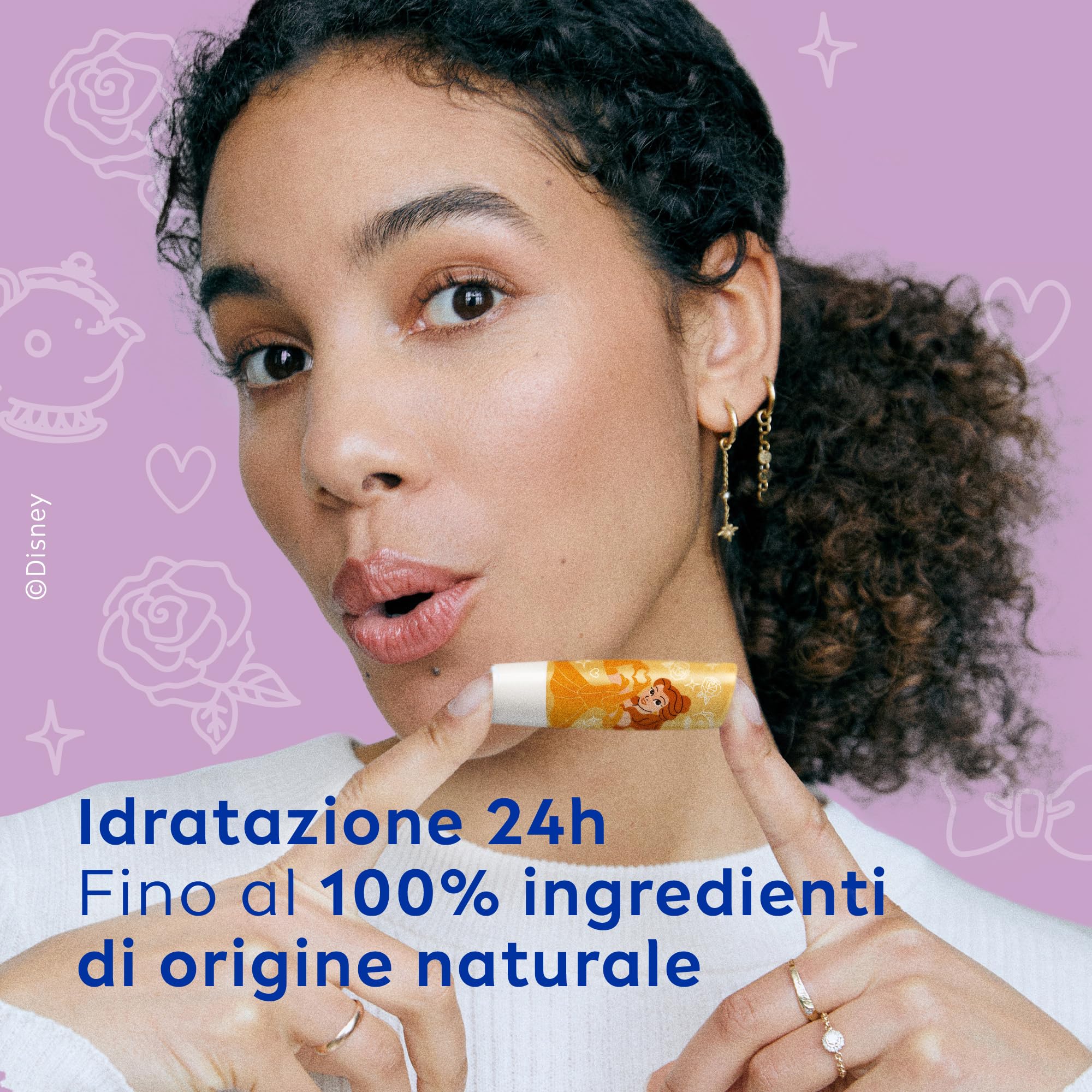 Labello Disney Princess Limited Edition Vanilla Buttercream 4.8 g, Balsamo labbra colorato con design con Belle, Burrocacao bambina 3+ idratante 24h, Burrocacao labbra lip balm con aroma di Vaniglia