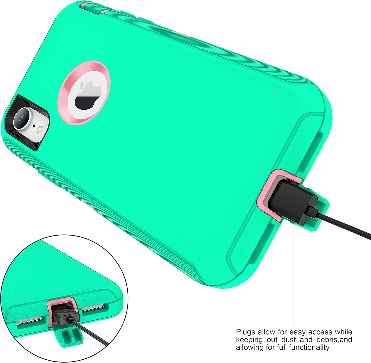 MXX Case Compatible with iPhone XR, Shock Absorption Heavy Duty Protective Cover with Armor Designed TPU and Hard PC [Support Wireless Charging] for iPhone XR 6.1 Inch - (Aqua/Light Pink)