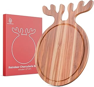 New – Reindeer Charcuterie Board – Acacia Wood Christmas Cutting Board (17x13in) Holiday Serving Tray, Winter Cheese Board, Wooden Christmas Platter & Kitchen Decor Gift for Festive Entertaining