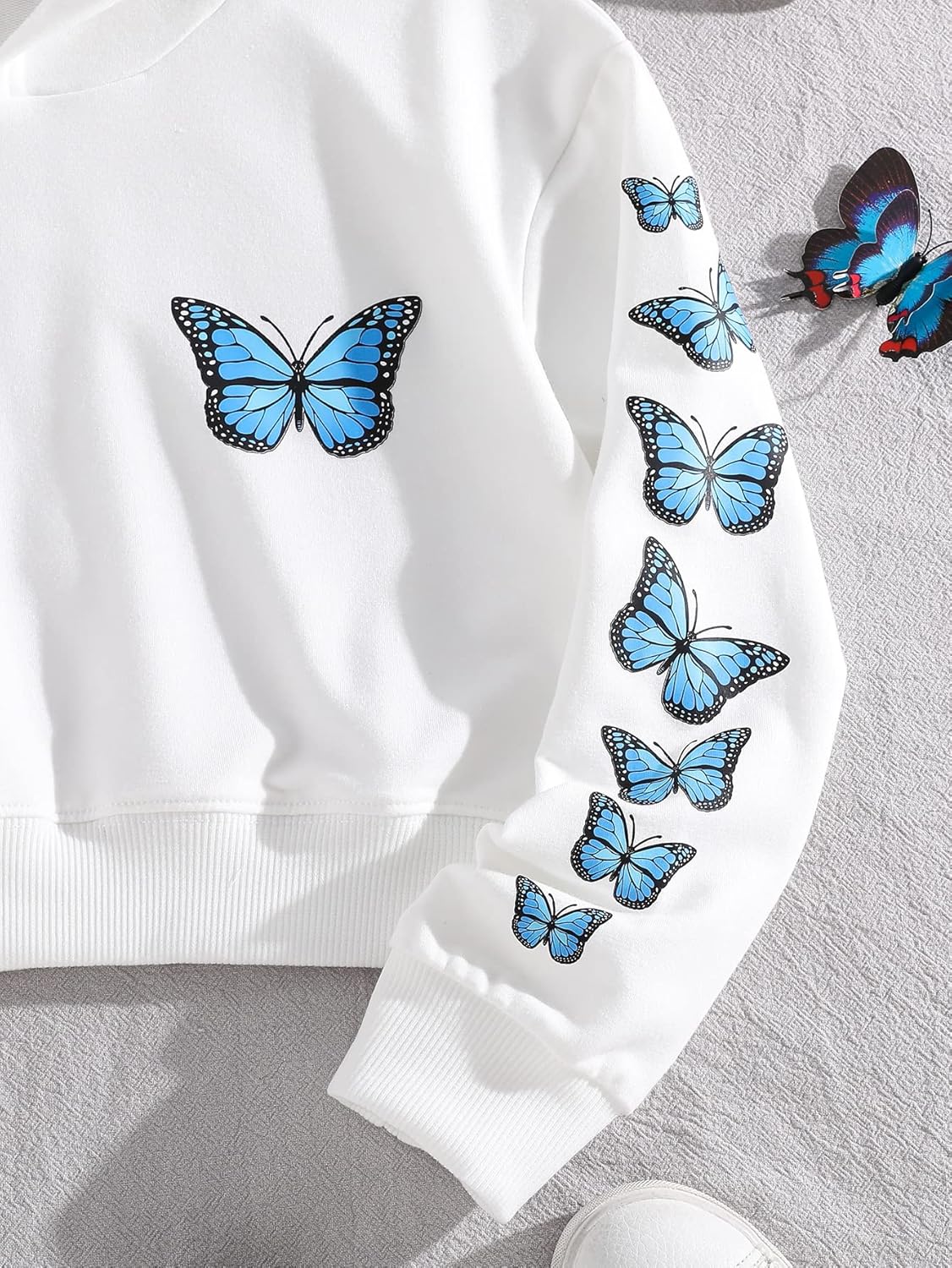 SHENHE Girl's Cute Butterfly Print Crop Hoodies Long Sleeve Pullover Sweatshirt Crop Top - Image 4