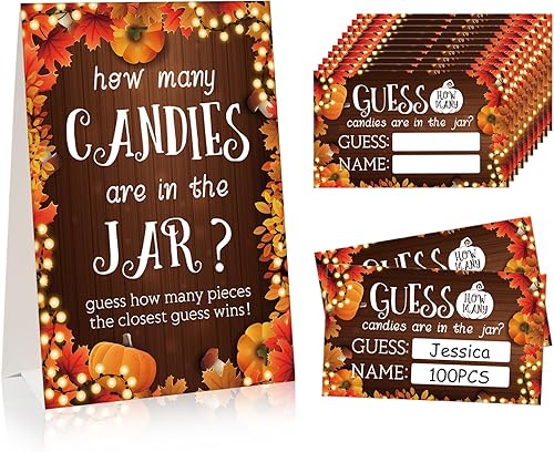 FaCraft Guess How Many Candies Are in the Jar - 50 unidades de calabaza de otoño para baby shower, tarjetas de juego de adivinanzas para Acción de disponible en Yaxa Peru