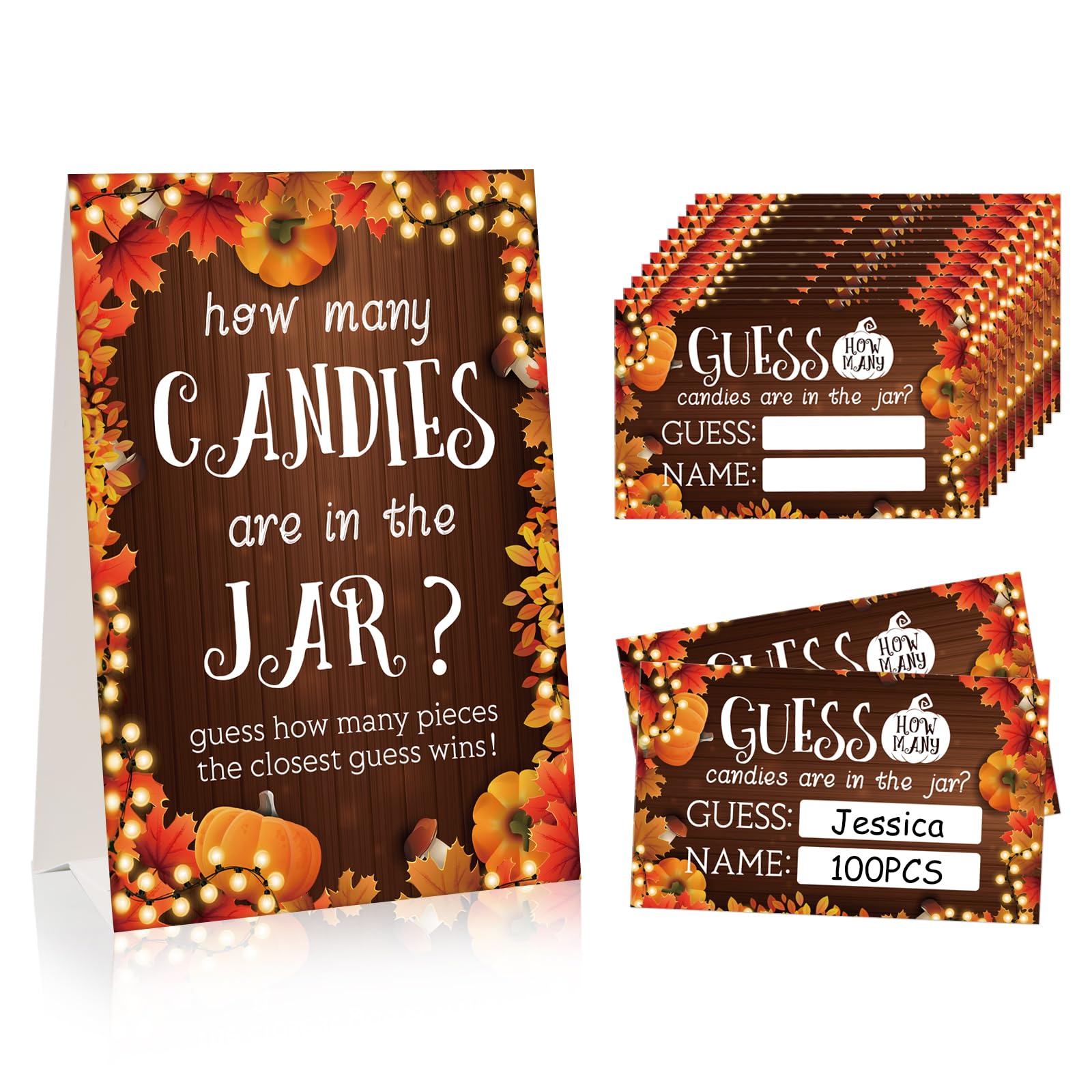 Candy Guessing Game Cards - Rustic Guess How Many Game For Showers, Birthdays (50 Cards + Sign) - View #5
