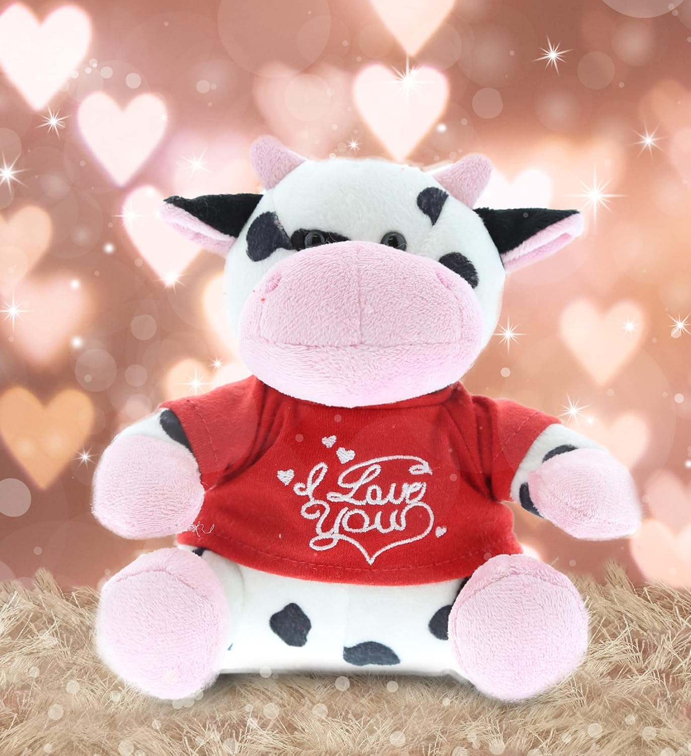 DolliBu I Love You Valentine Plush Cow - Cute Stuffed Animal with Red Shirt and Name Personalization Gift for Valentine's Day, Birthday, Anniversary, Romantic Date - 6 Inches