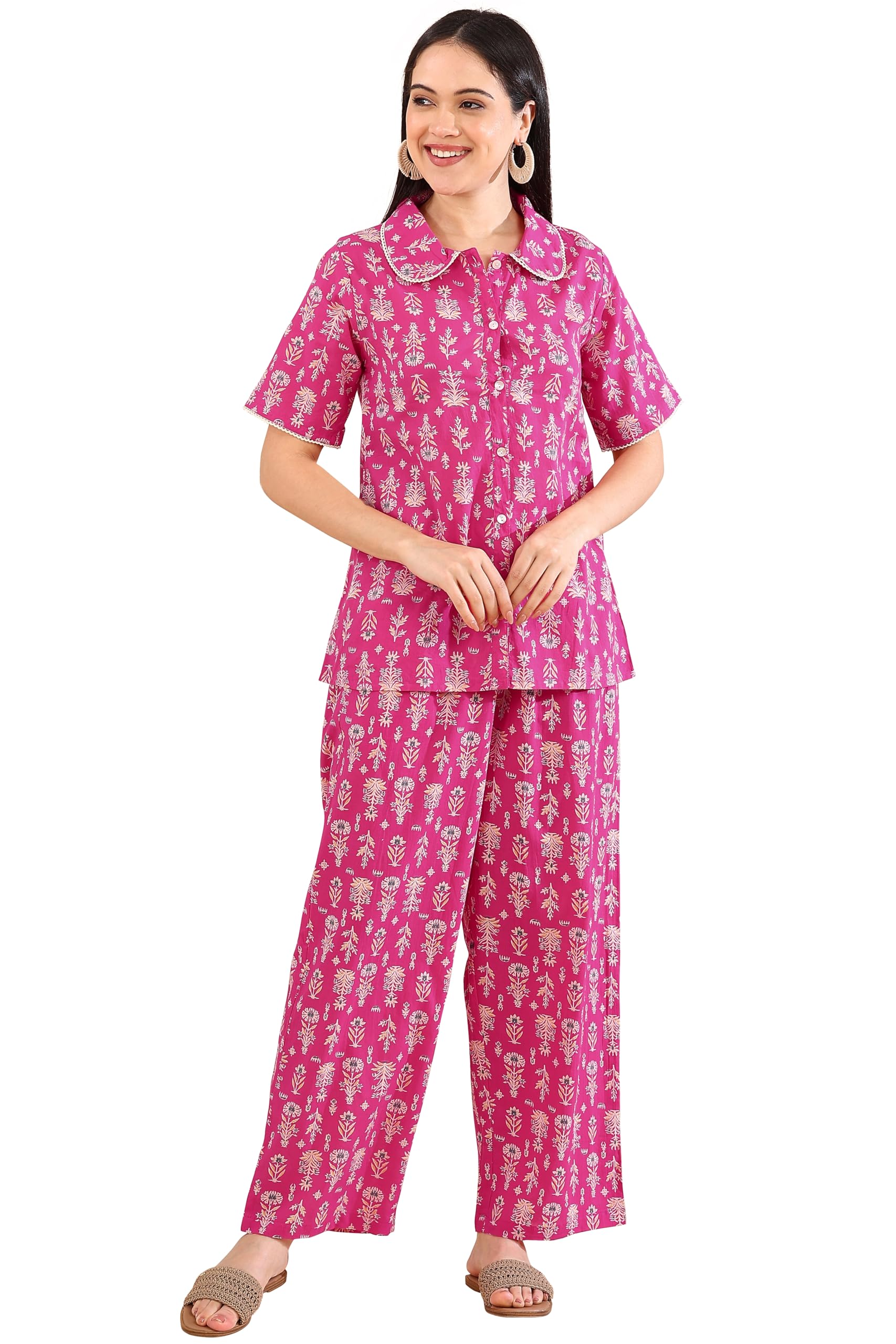 mirchi fashion Jaipuri Printed Cordset | Pure Cotton Night Suit & Loungewear Set | Relaxed Fit 2 Piece Home Wear Set with Palazzo Pant-picture-24