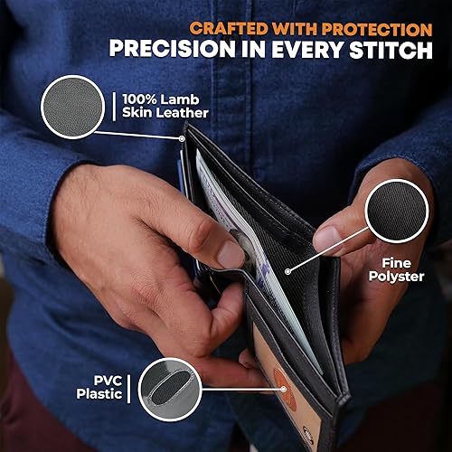 Miniatura 3 de Leather Impressions Cartera delgada de cuero genuino para hombre, carteras plegables para hombres con 1 ventana de identificación, 8 tarjeteros, 2