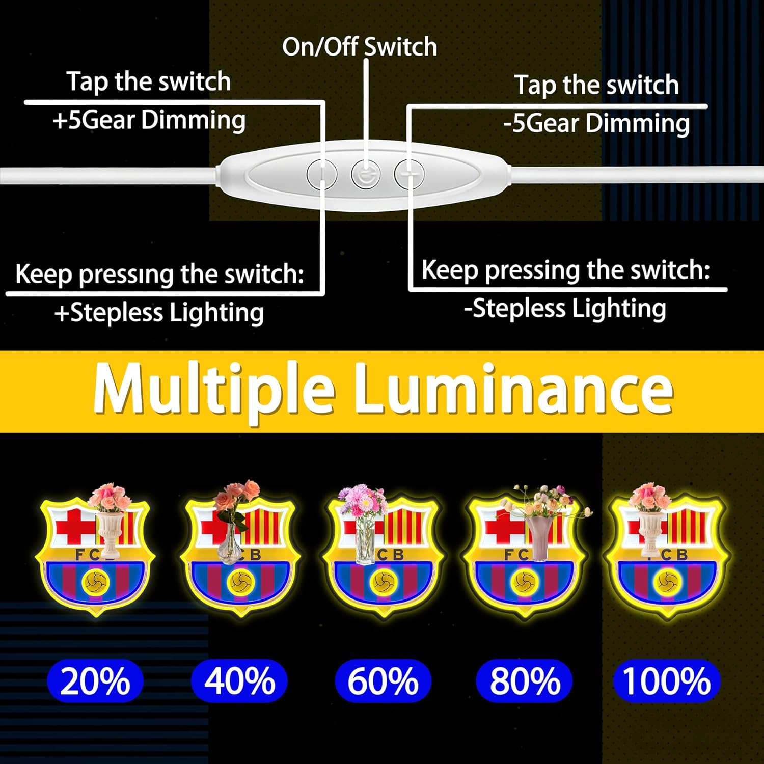 Soccer Team Neon Sign, Cool Dimmable Light Up Football Team Hanging USB Powered for Wall Decor, Man Cave, Bedroom, Bar, Game Room, Garage Deco, Birthday Christmas Merch Gift Boys Fans (Barselona)