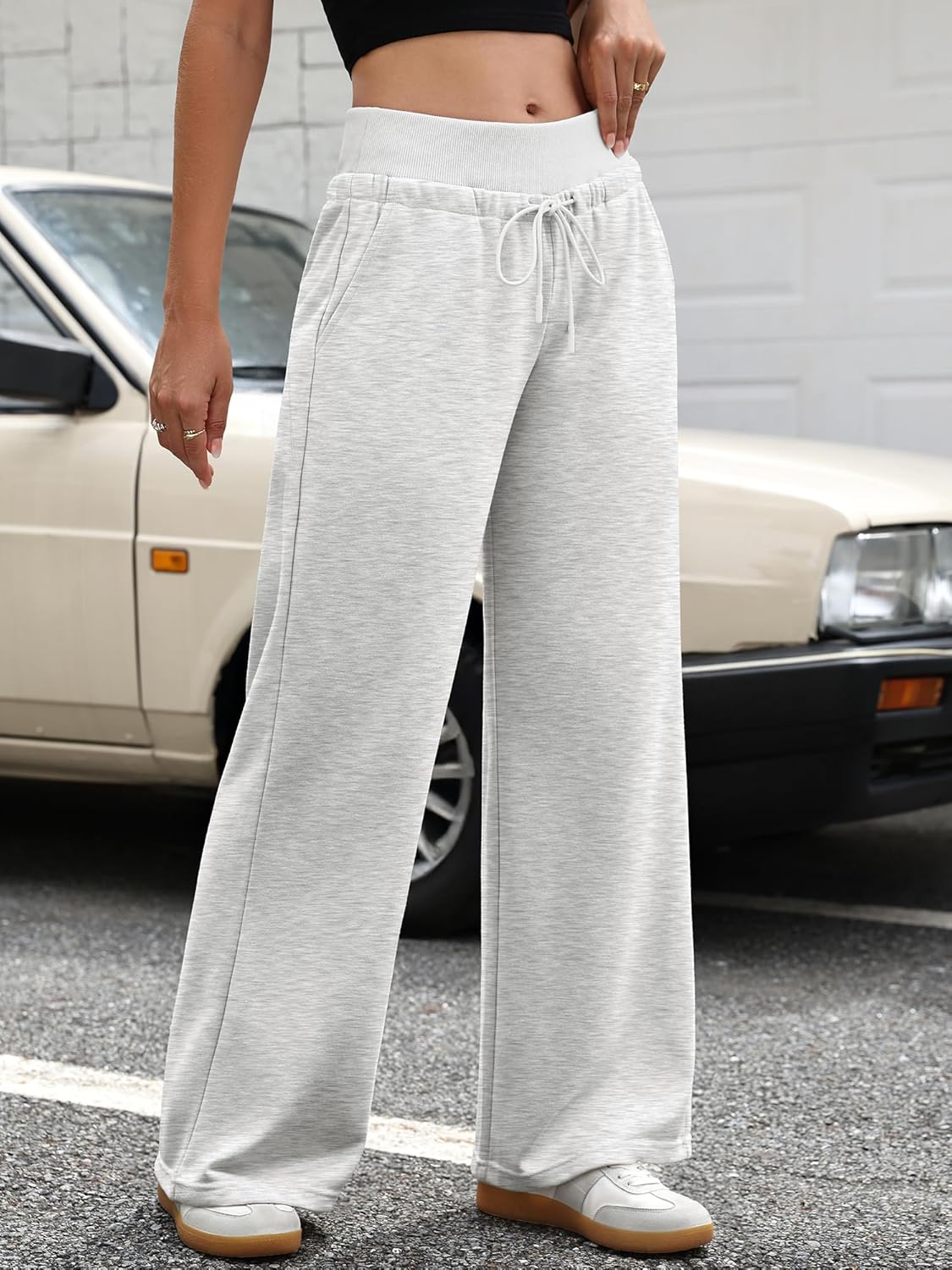 ELLEVEN Women's Wide Leg Sweatpants Low Rise Baggy Pants Drawstring Athletic Joggers with Pockets - Image 3