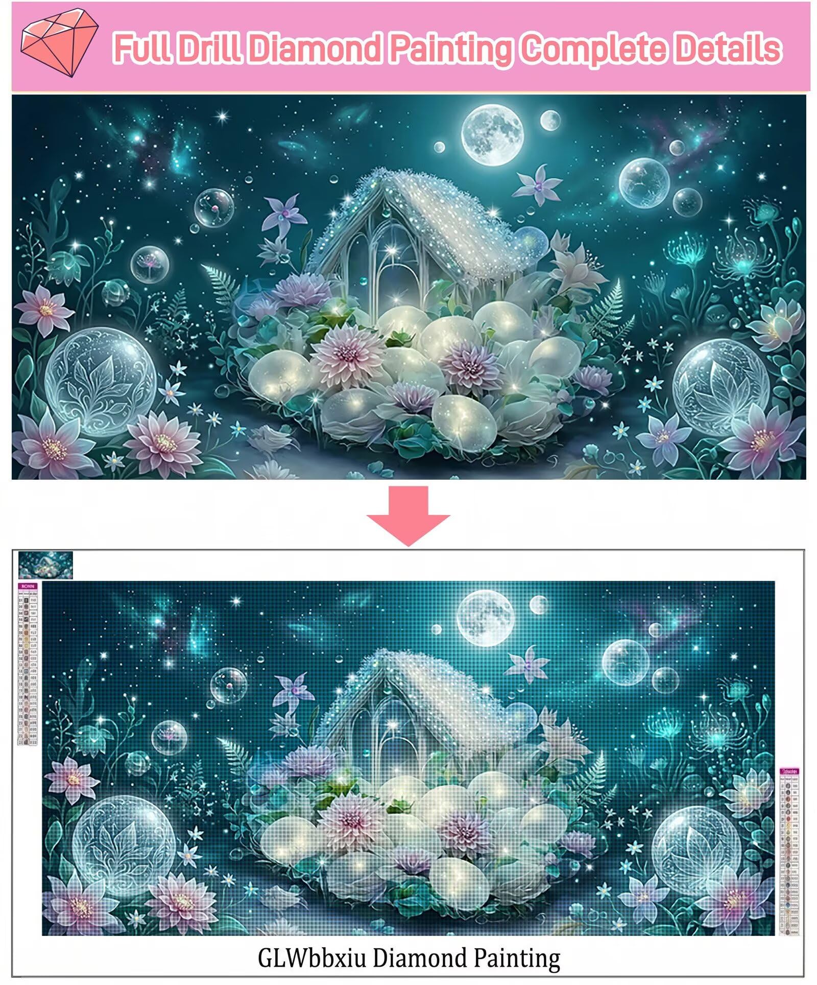Diamond Painting Kristall Diamond Painting Erwachsene XXL Mond 5D Full Runder Drill Diamanten Malen Nach Zahlen DIY Set Mosaik Bastelset Kreativ Set für Erwachsene Home Decor Wanddeko 80x160cm,Cod-919