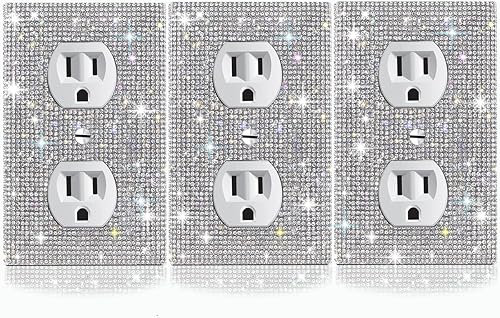 3 piezas de diamantes de imitaciĂłn plateados brillantes para placas de pared, cubierta de interruptor de luz, cubierta de salida de diamantes de 3 piezas de diamantes de imitaciĂłn plateados brillantes para placas de pared, cubierta de interruptor de luz, cubierta de salida de diamantes de