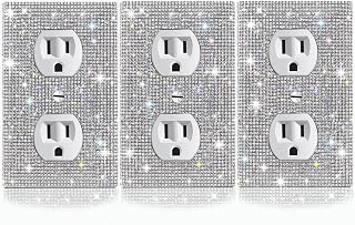 3 PC Shiny Silver Rhinestones Outlet Covers Wall Plates Light Switch Cover Plate Outlet Cover Rhinestones Outlet Plate Decoration Wall Electrical Outlet Cover Plates