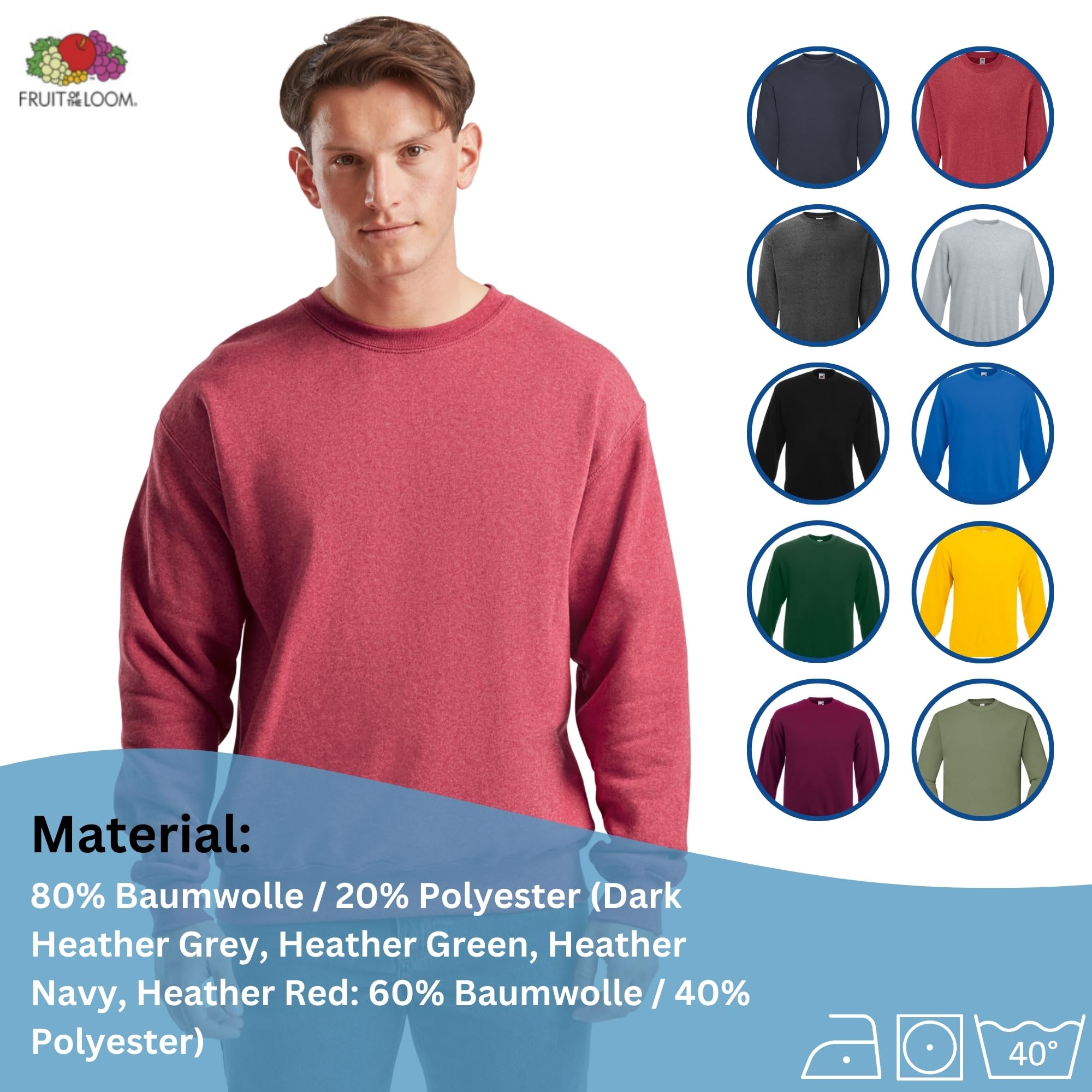 HLKauf Fruit of The Loom Herren Classic Set In Sweat M L XL XXL 3XL 4XL 5XL, Bundle-3er Set & GRATIS Block