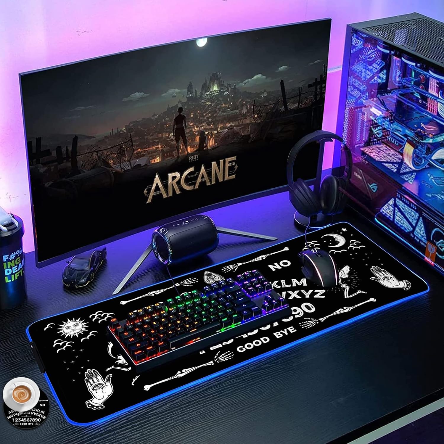 RGB Gaming Mouse Pad Large Mouse Pad Desk Mat Led Mouse Pad Light-up Mouse Pad, Large Keyboard Pad, Optical Waterproof Non-Slip, Great for Gamers, Ouija Board Pattern