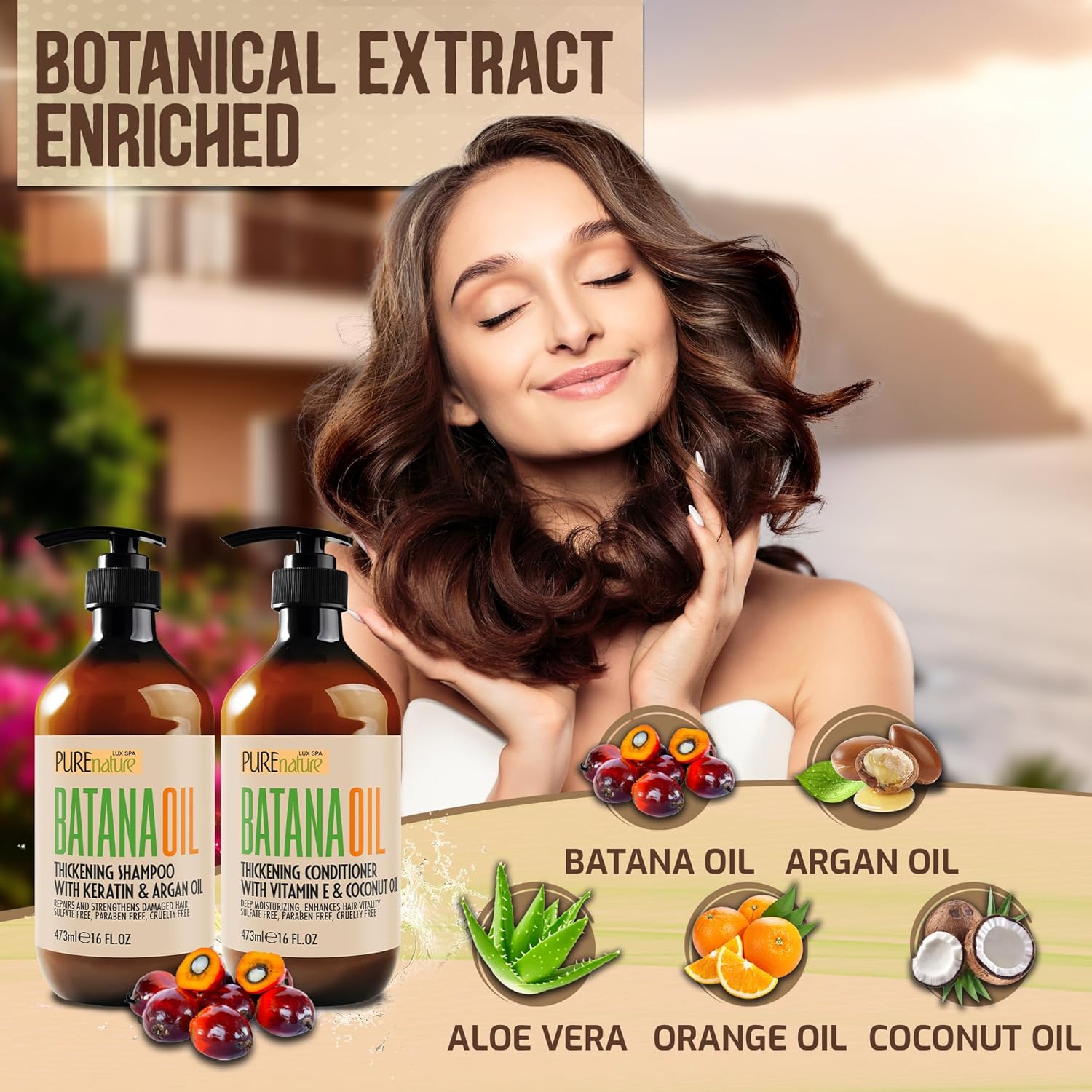 Batana Oil Shampoo and Conditioner Set - Thickening, Sulfate Free Formula for Women and Men - Volumizing, Moisturizing, Professional Salon Care Products for Fine, Thinning Hair - 16 Fl Oz (Pack of 2) - Image 4