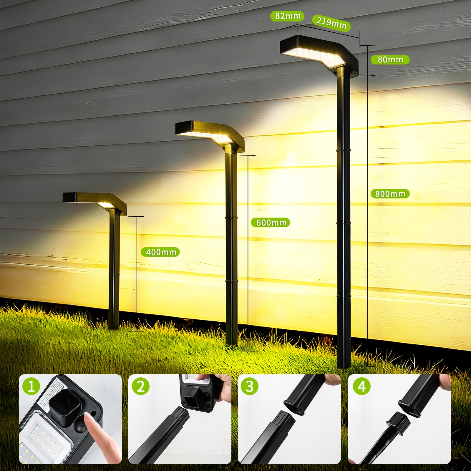 A.bigwhale Illuminazione stradale per esterni, luce solare per esterni, giardino, 2 pezzi, luce solare impermeabile, con 3 temperature di colore, lampada solare, illuminazione da giardino, terrazza