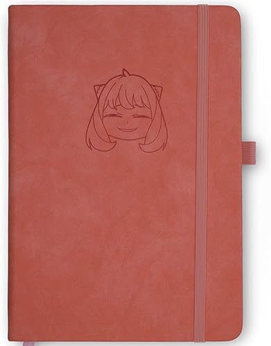 Anya | Cuaderno de tapa dura A5 de cuero vegano de anime | 160 páginas | Papel crema de seda de 120GSM | Cuadrícula de puntos de 0.276 in
