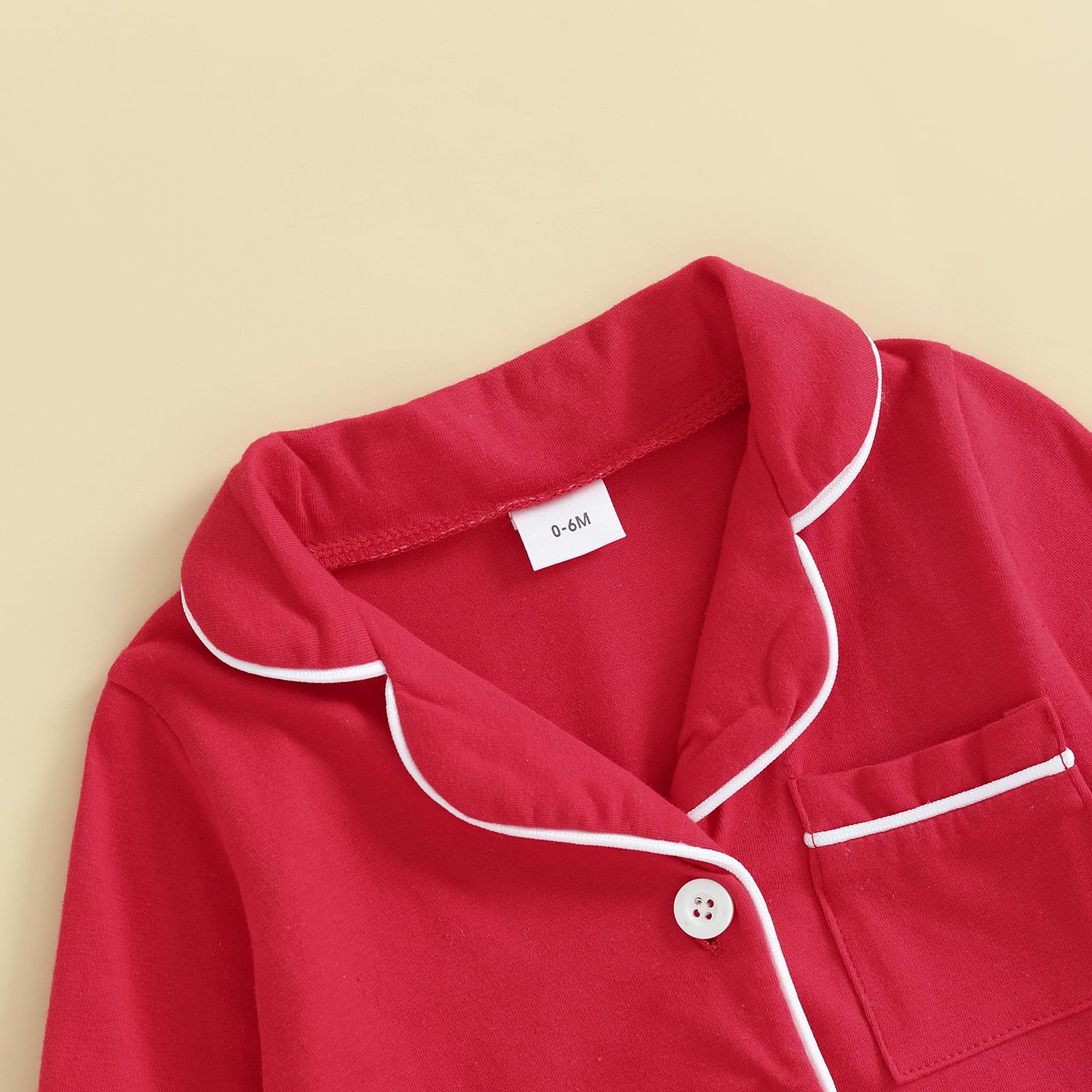 fyclemt Baby Boy Girl Pajamas Romper One-Piece Jumpsuit Long Sleeve Lapel Collar Button Down Sleeper Infant Sleepwear Pjs Nightwear (Red, 6-12 Months)