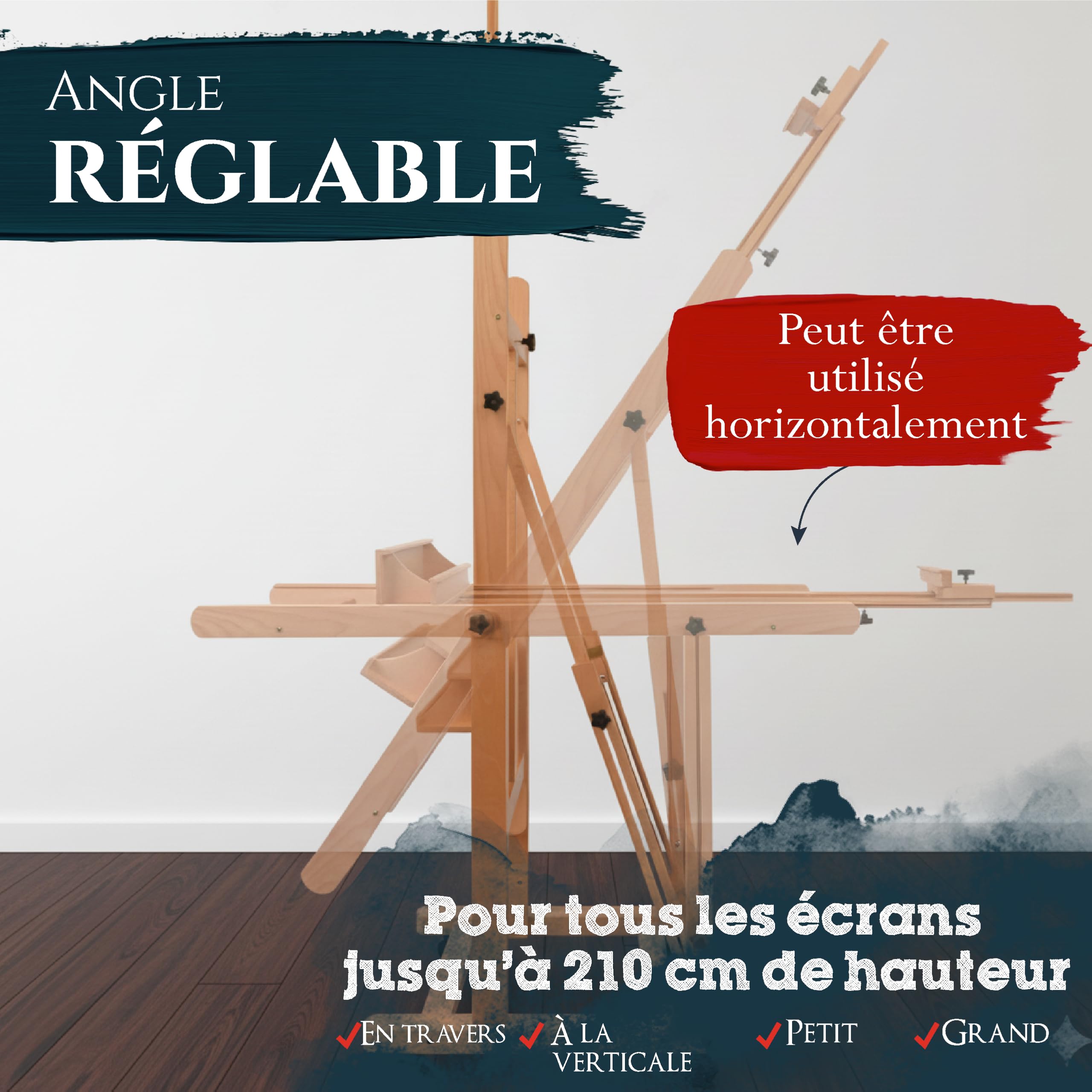 Artina chevalet professionnel atelier bois massif de hêtre pour toiles