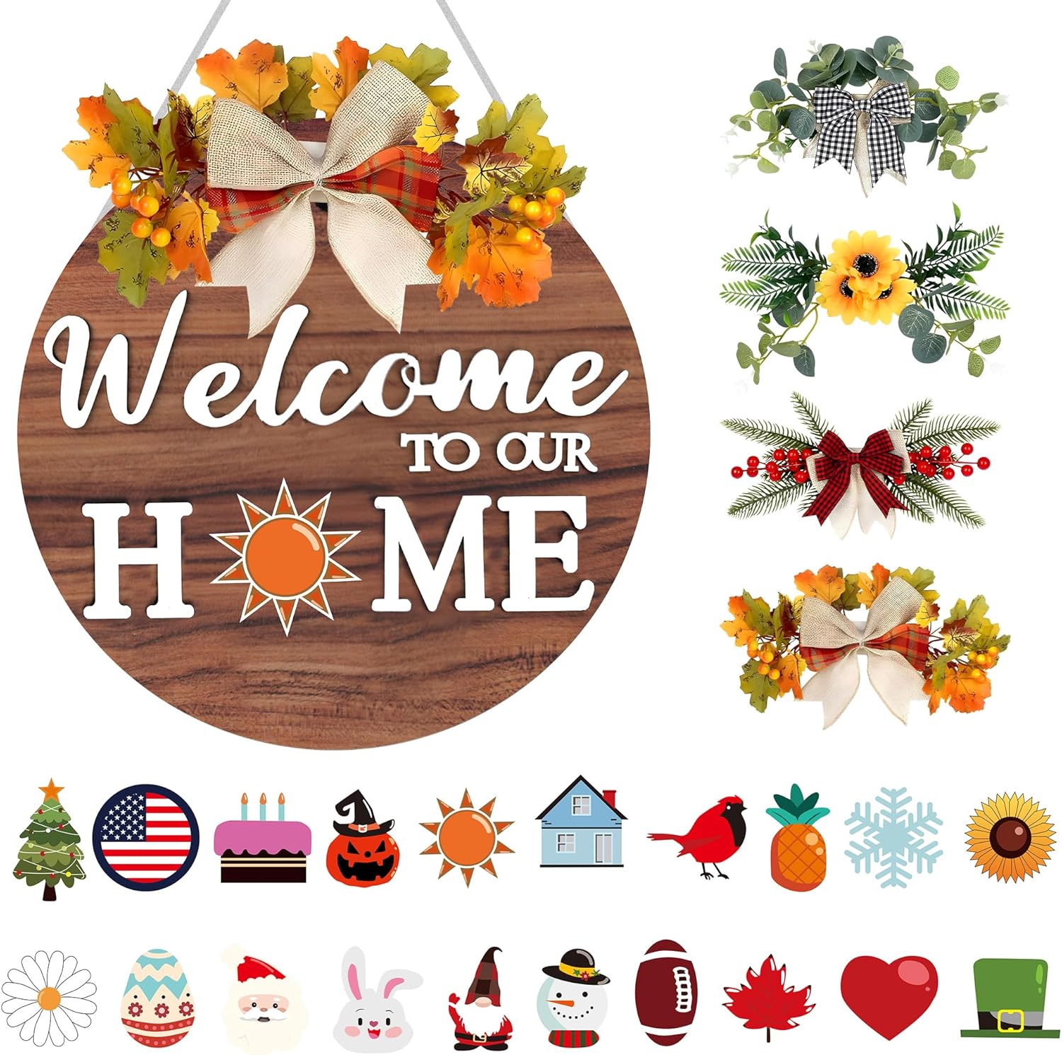 KatchOn, Interchangeable Welcome Sign for Front Door - Pack of 26 | Best Housewarming Gifts for New Home | Seasonal Door Decor for Summer, Halloween, Christmas, Easter, Valentine’s, Fall, Thanksgiving