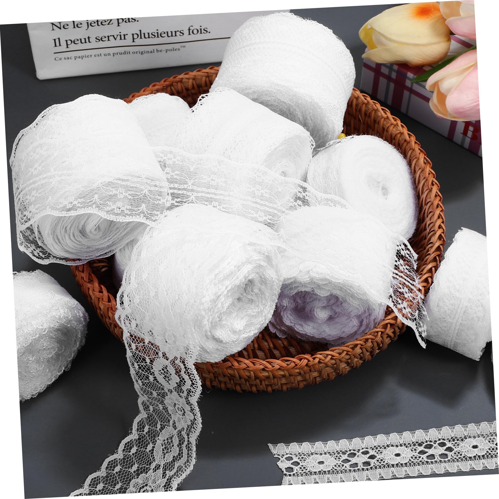 Artibetter 12rollos Cinta De Encaje Blanca Cintas Para Manualidades De Encaje Para Flores Para Envolver Regalos y Decoración Tela De