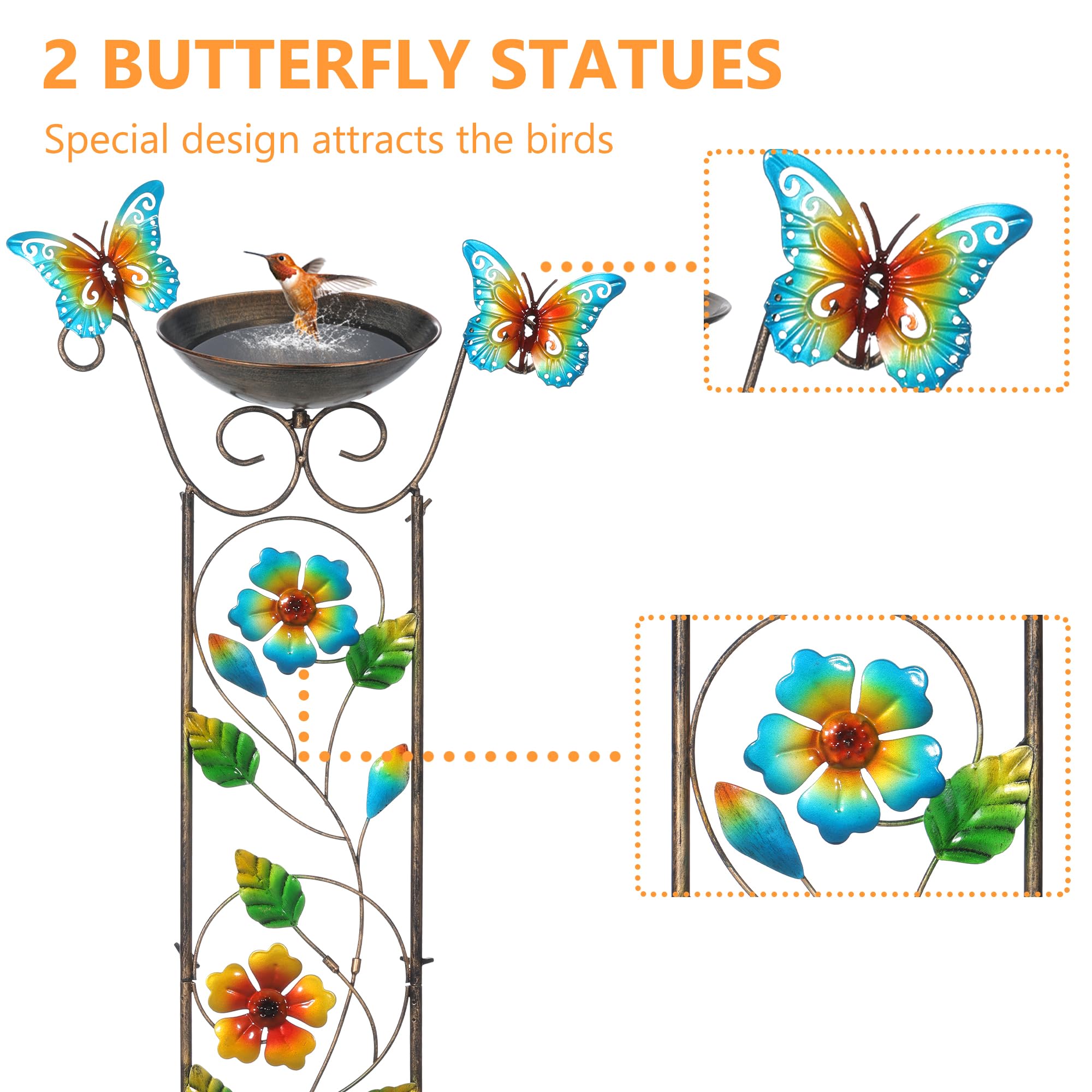 SUNNYPARK 43.5 Inch Metal Bird Bath Bowl with Garden Trellis Outdoor view 2
