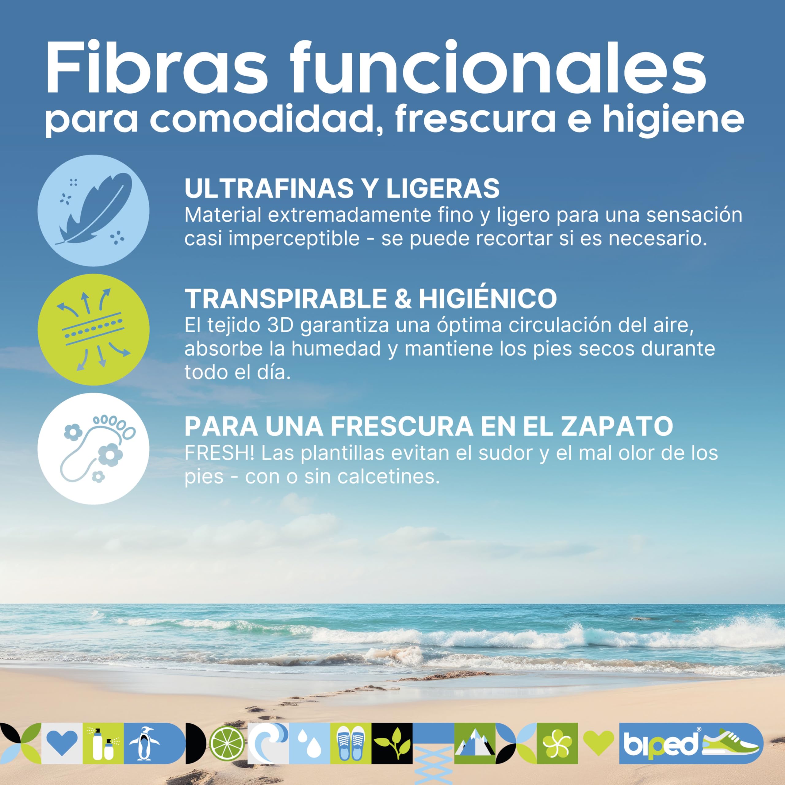 Biped Fresh Clean Breeze Plantillas Refrescantes 8 Pares Extrafinas Contra Mal Olor