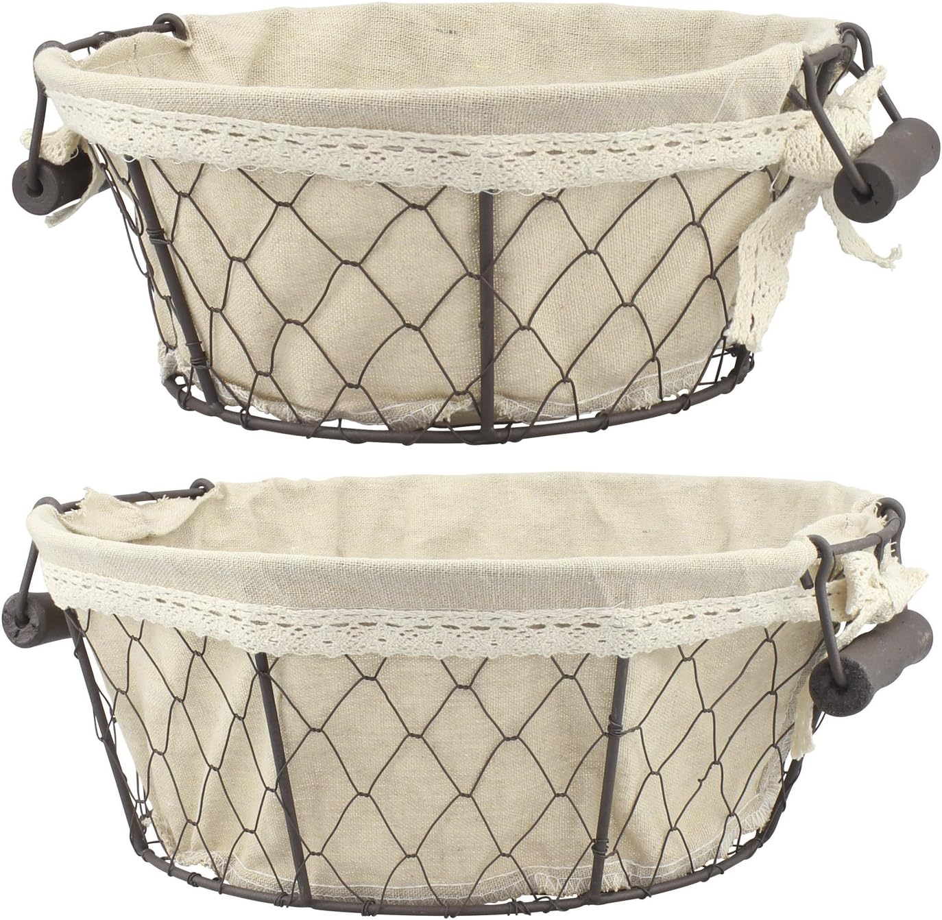 Best Deal Stonebriar 2pc Round Metal Serving Basket Set with Decorative Fabric Lining, Rustic Serving Trays for Parties, Centerpiece for Coffee or Dining Table, Document Organizer for Office or Kitchen