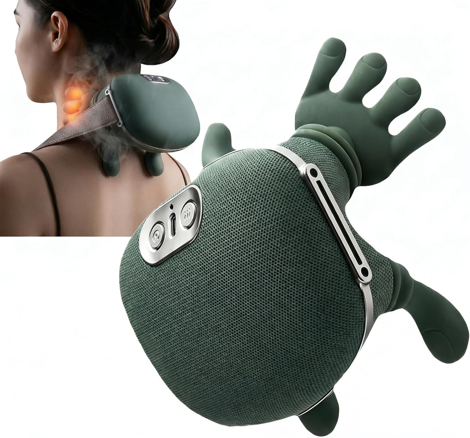 Shiatsu Neck and Back Massager with Heat, 4D Deep Tissue Kneading Wireless Massager, Portable Rechargeable Cervical Shoulder Pain Relief Massager for Home Office Travel (Green)