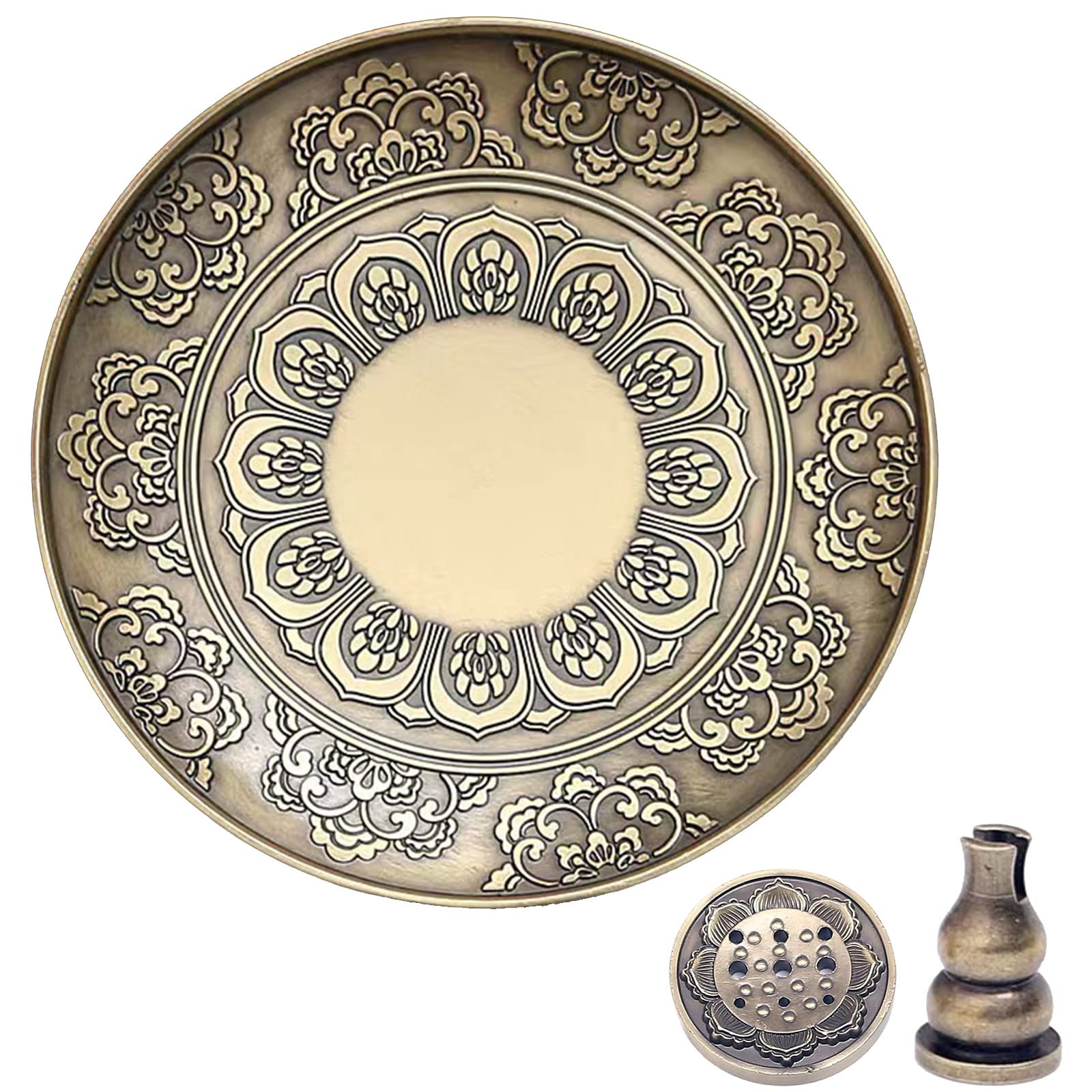 Amitofo Metal Incense Stick Holder - 3 in1 Brass Coil Incense Burner - Spiral Incense Ash Catcher - Durable And Easy To Clean for Different Types Incense Sticks